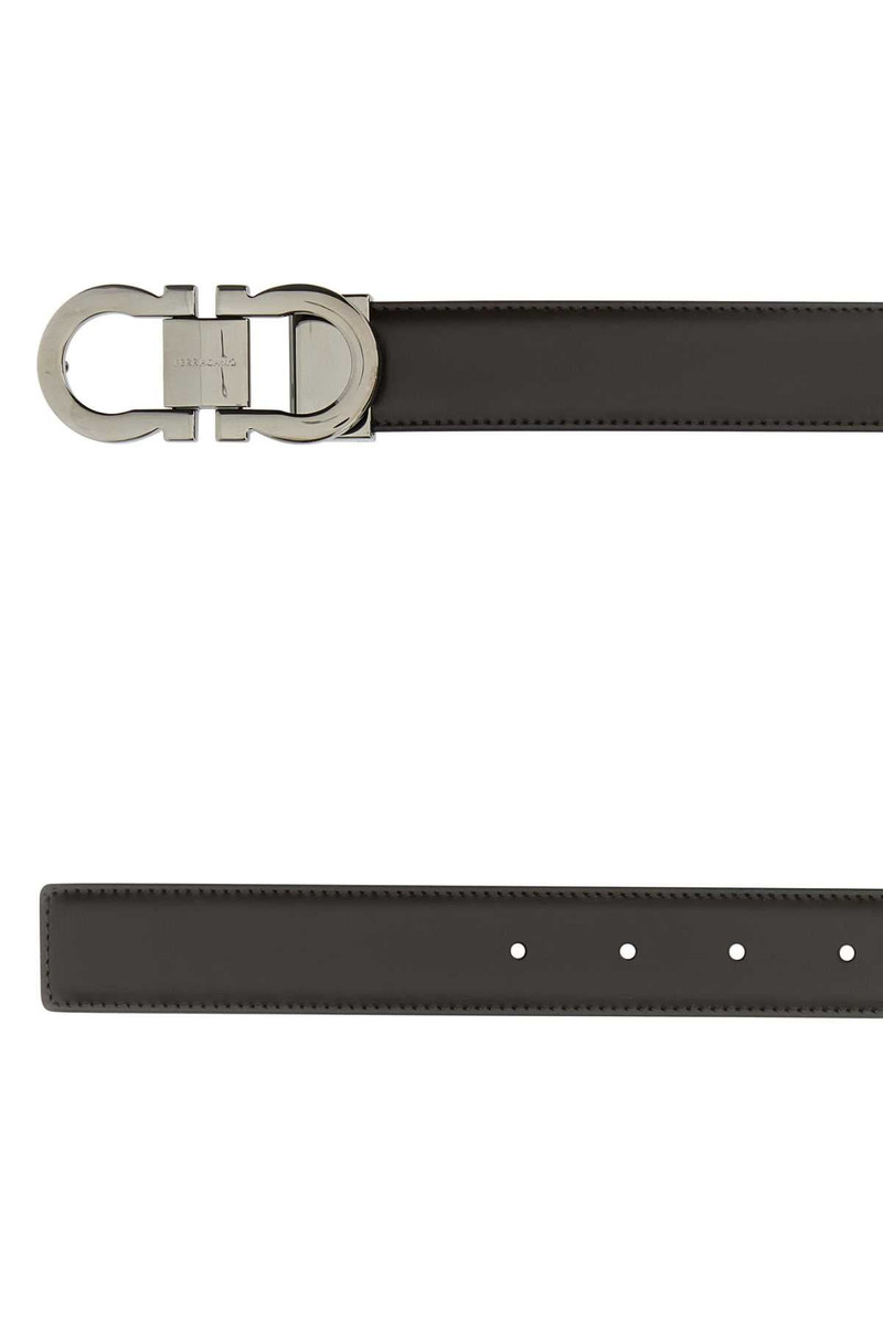 FERRAGAMO Dark Brown Leather Reversible Belt Hickorynero Cinture outlook