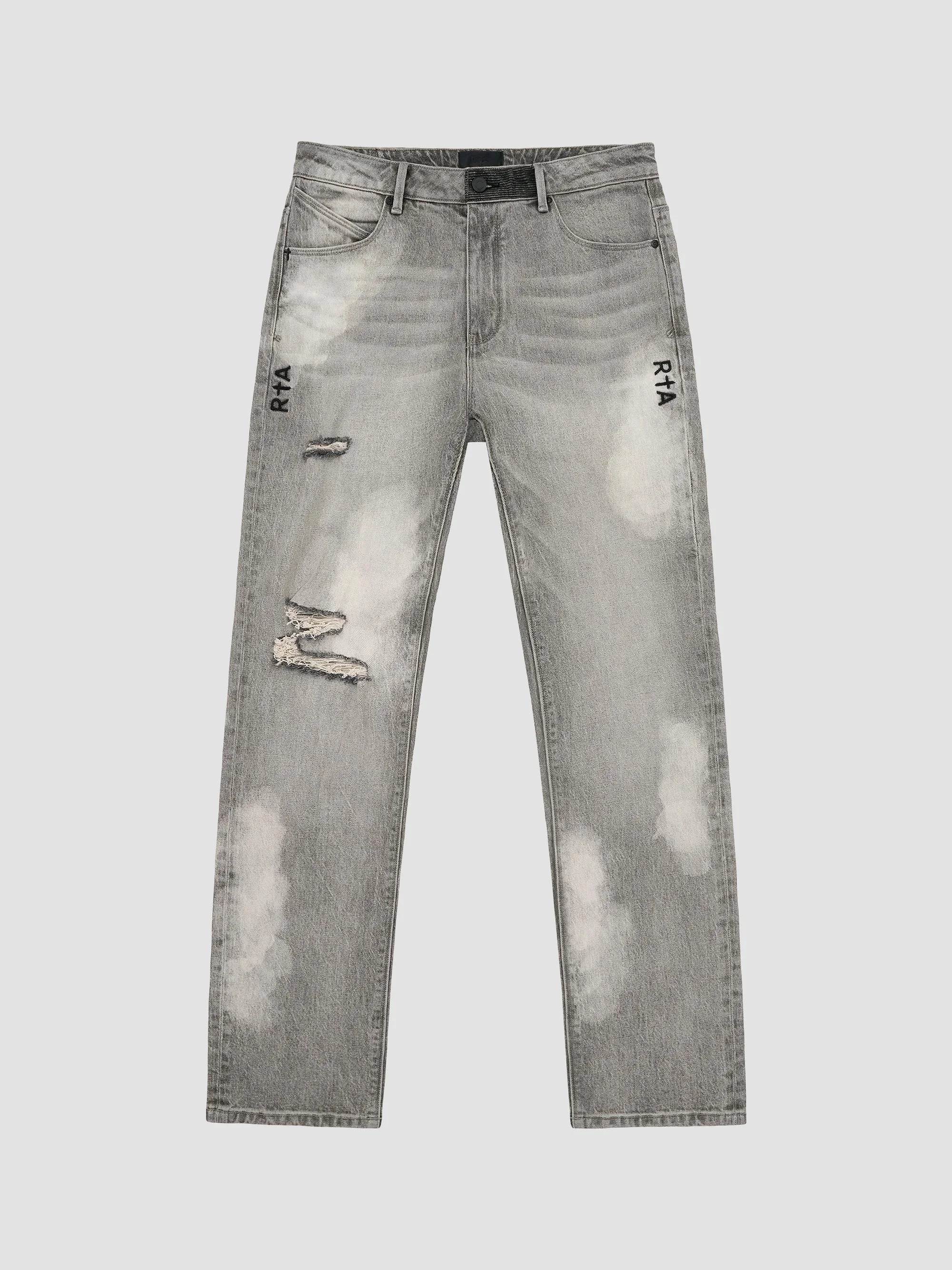Men's Curva Ultra Bleached Distressed Slim-Fit Jeans - Charcoal Bleached - 1
