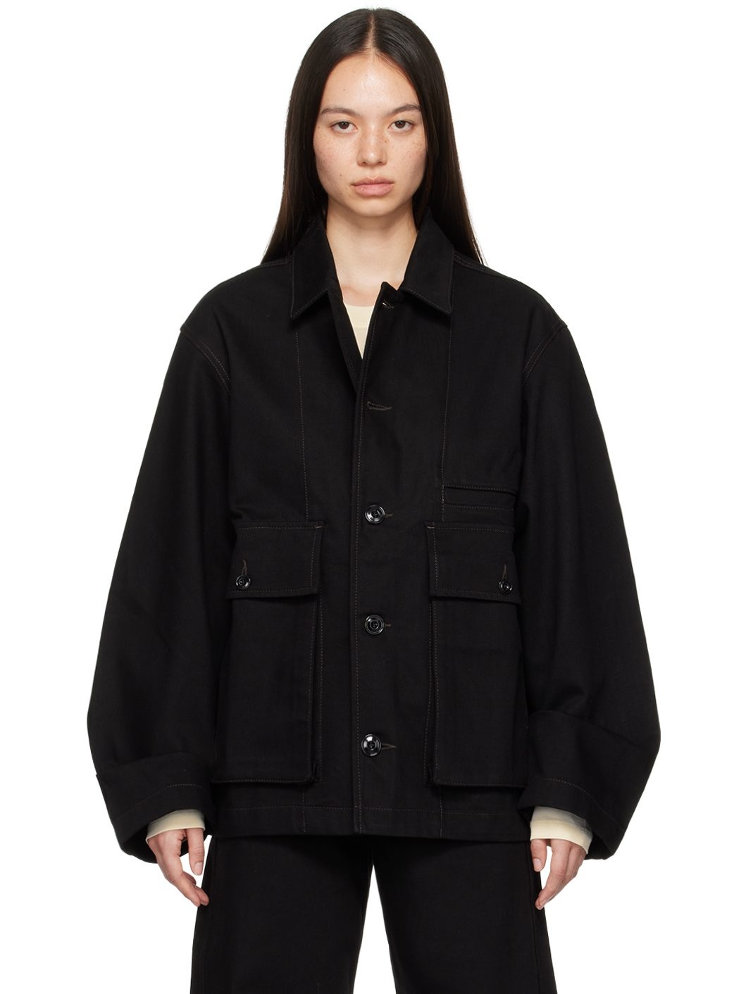 Black Boxy Denim Jacket - 1