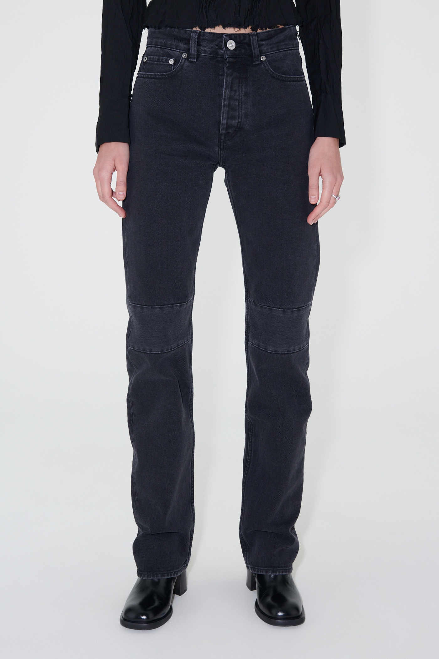 Extended Linear Cut Washed Black Denim - 3