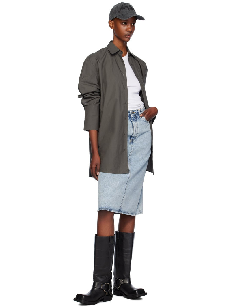 The Frankie Shop Khaki Helen Organic Cotton Long Shirt outlook
