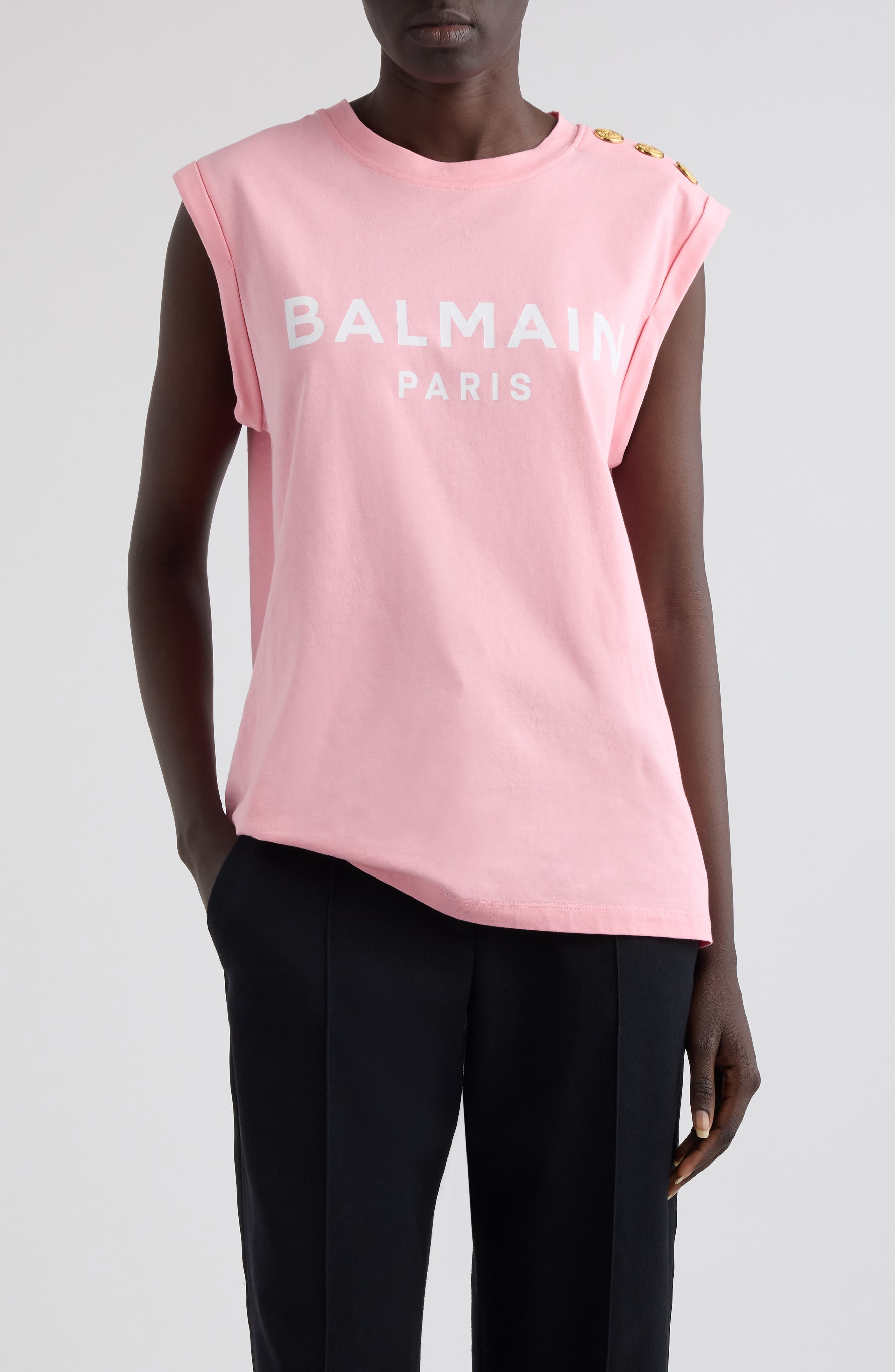 Balmain Cotton Logo Graphic Tank in Ola Pink/White at Nordstrom - 1