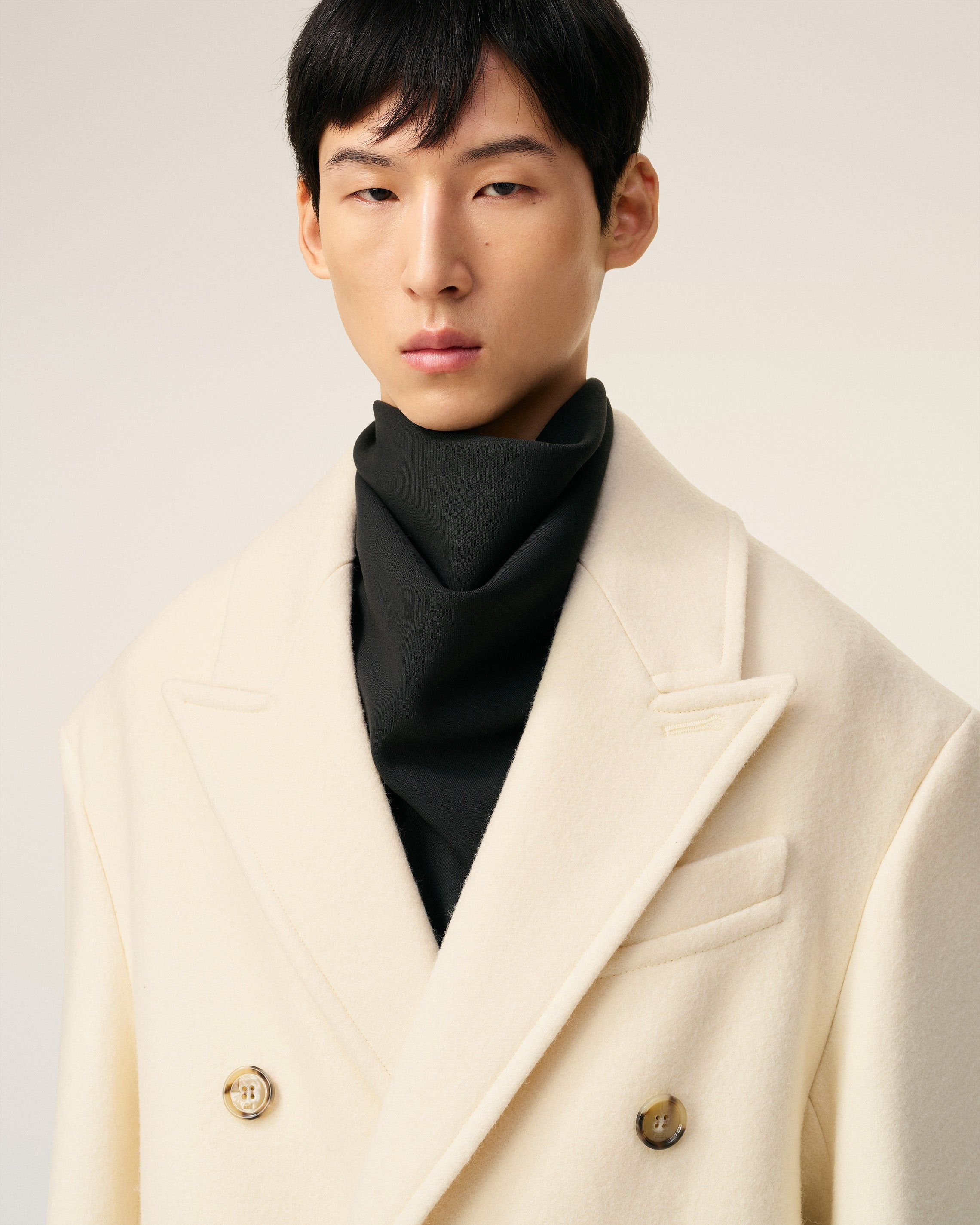 WHITE WOOL DOUBLE BREASTED LONG COAT - 4