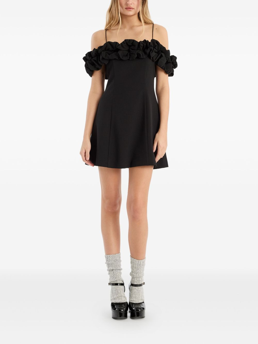 off-shoulder ruffled mini dress - 2