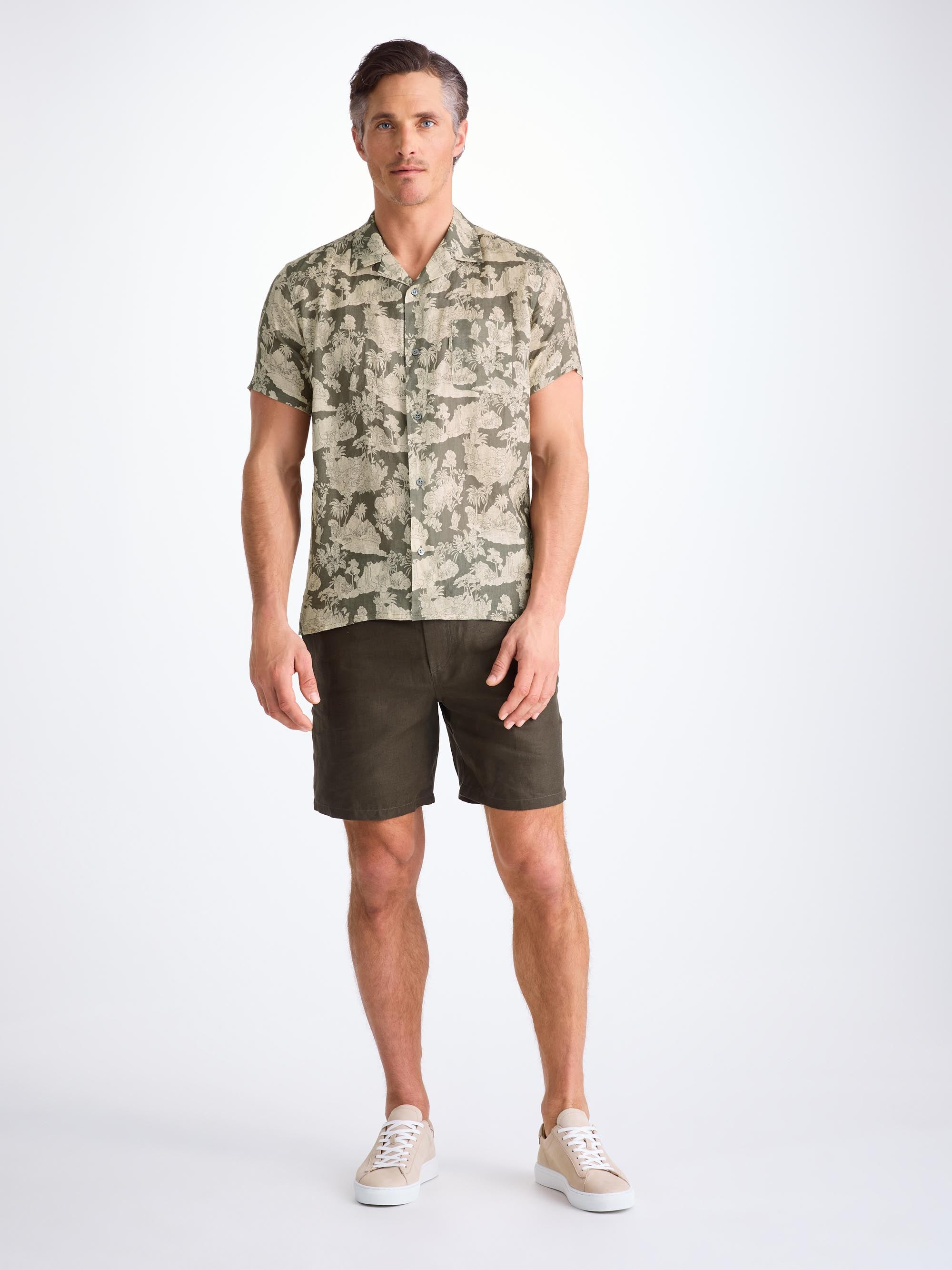 Men's Short Sleeve Shirt Milan 26 Linen Khaki - 3