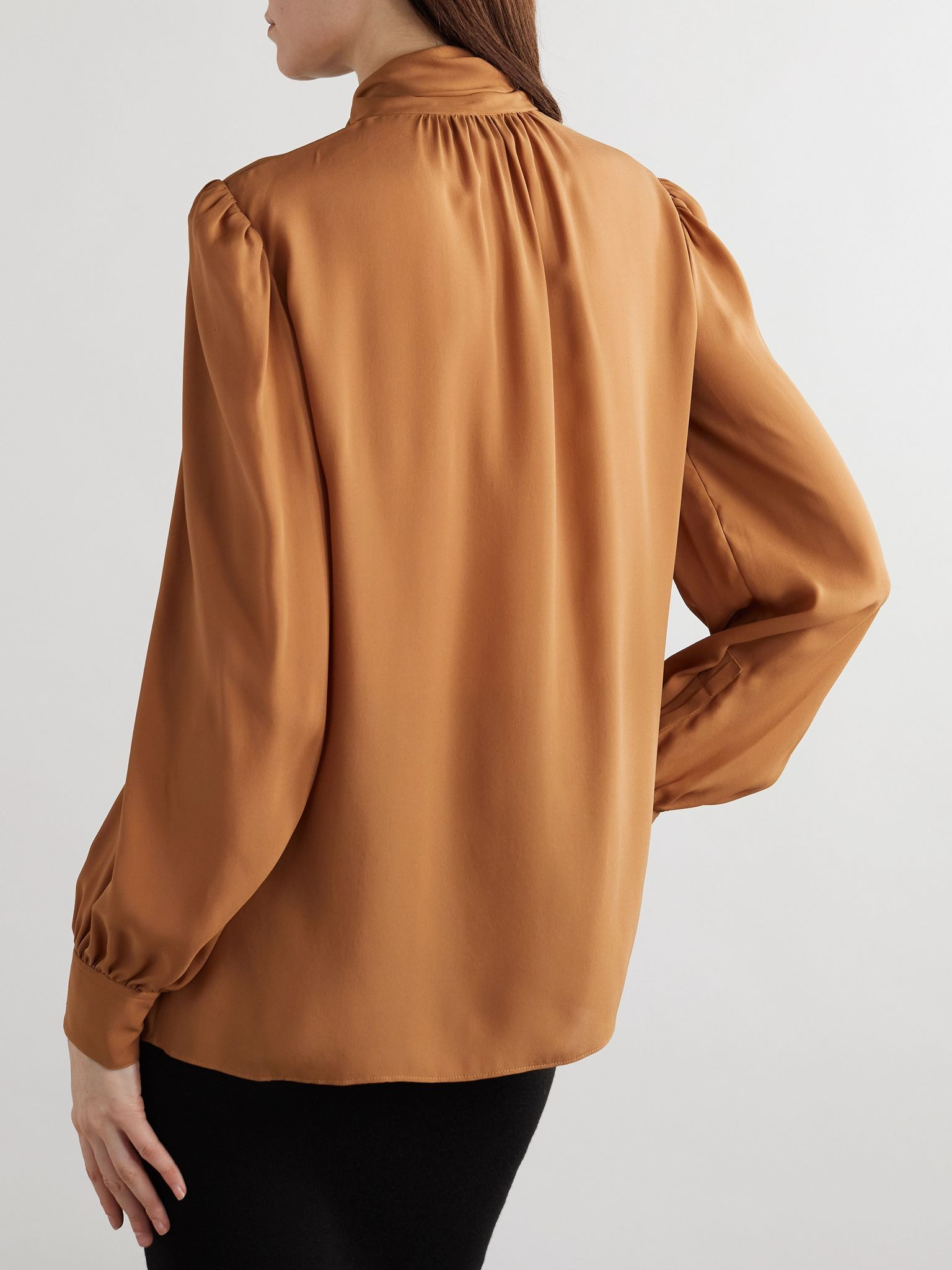 Pussy-bow silk shirt Tan - 4