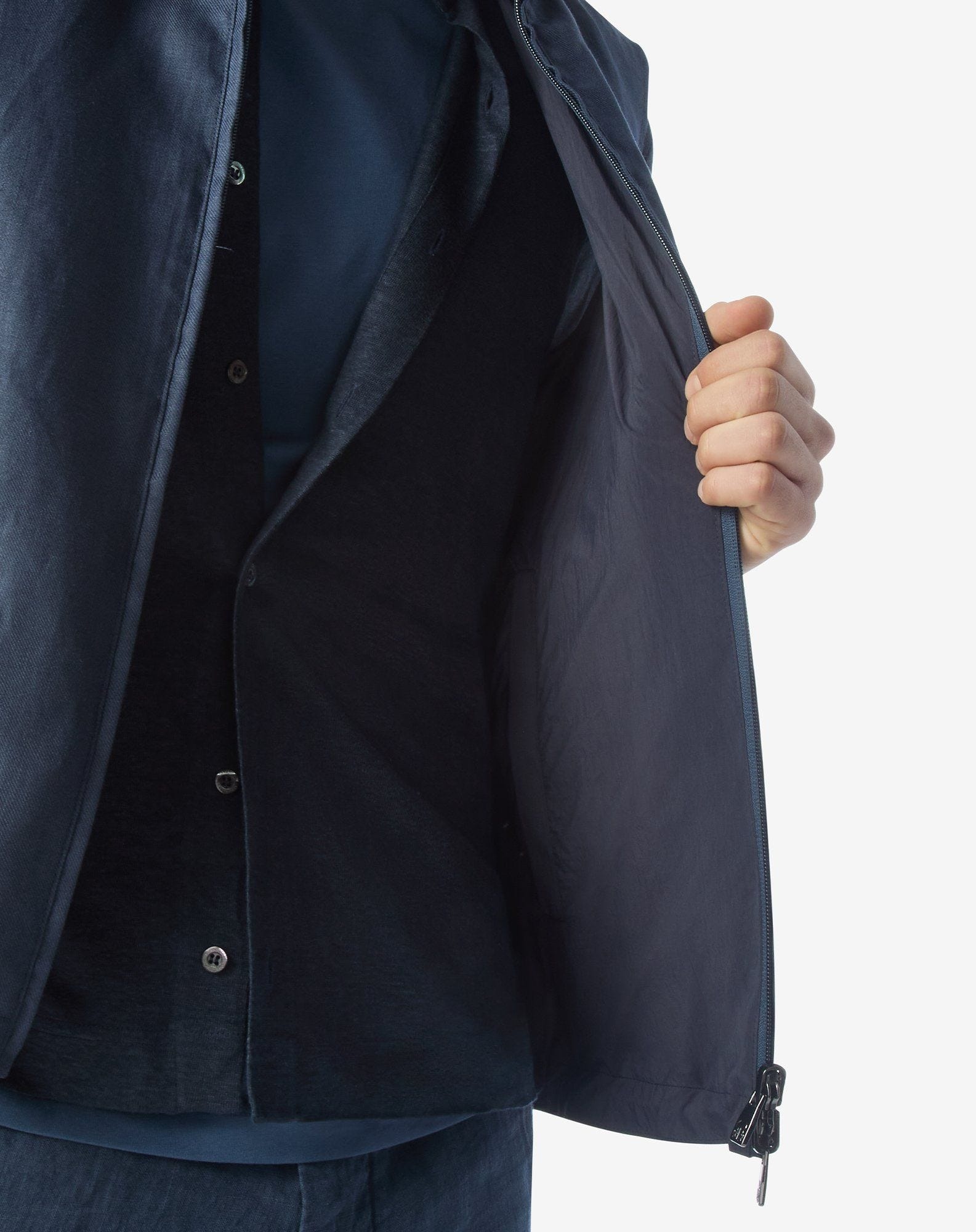 Reversible navy blue pure linen gilet - 5