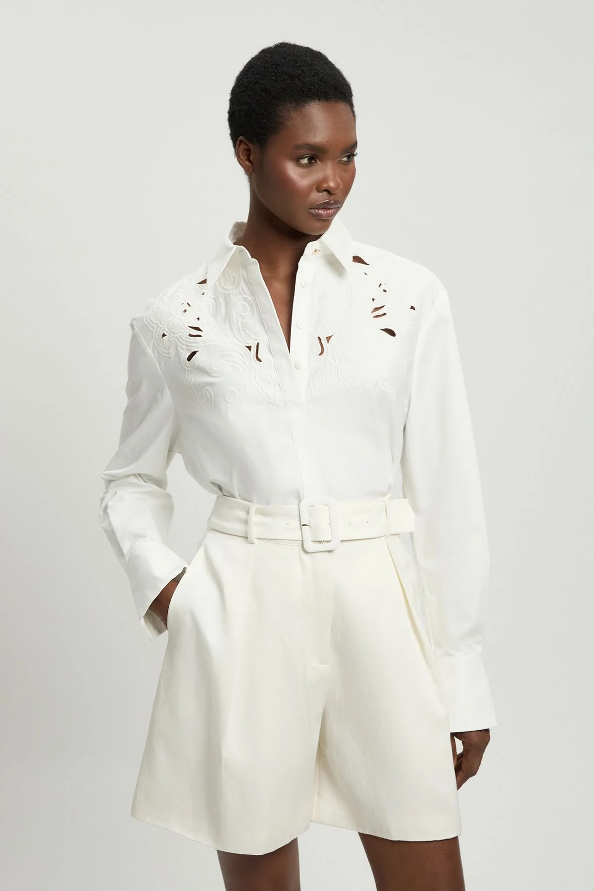 Cotton Poplin Cutwork Shirt - 1