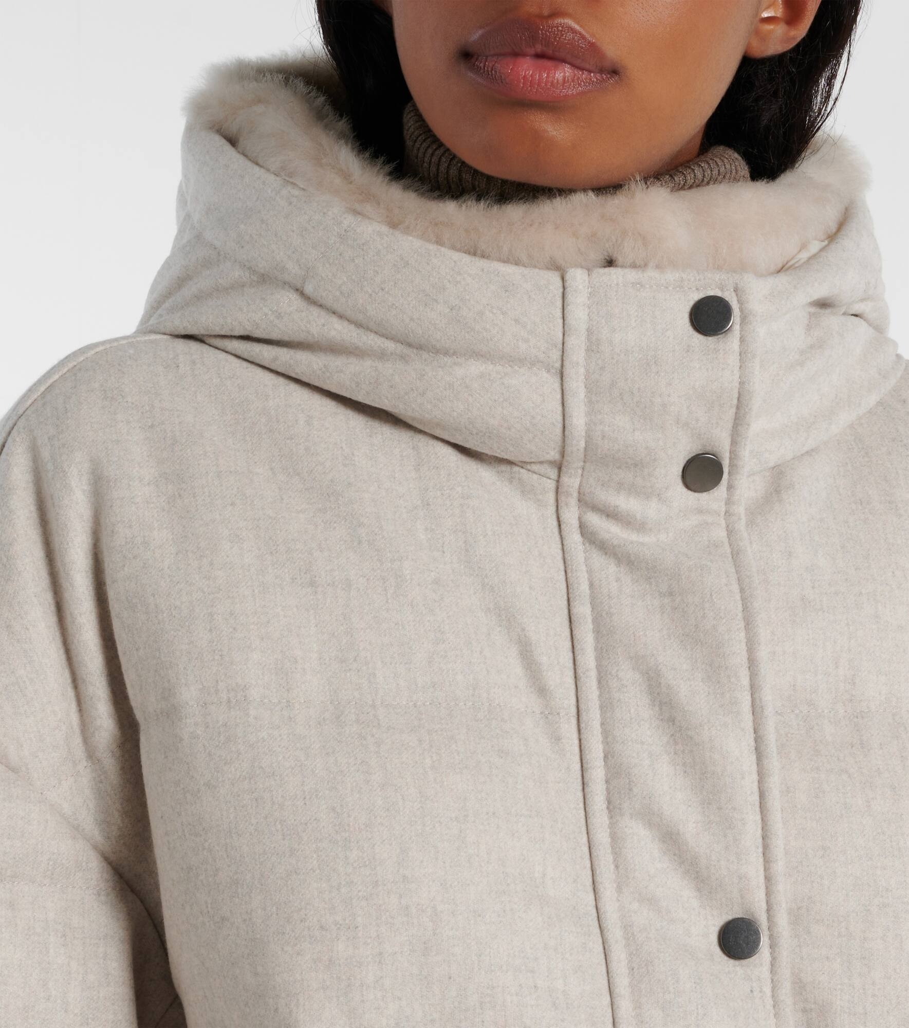 Leather-trimmed wool down coat - 4