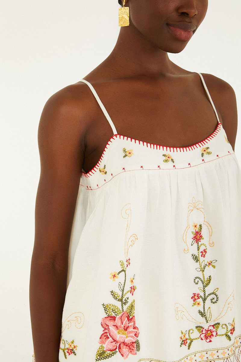 FARM RIO Off-White Flower Embroidery Open Back Sleeveless Blouse outlook