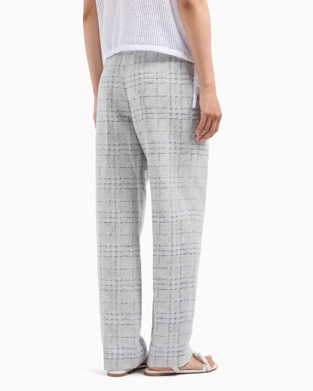 ICON CHECK-MOTIF LINEN-BLEND TROUSERS WITH PLEATS - 3