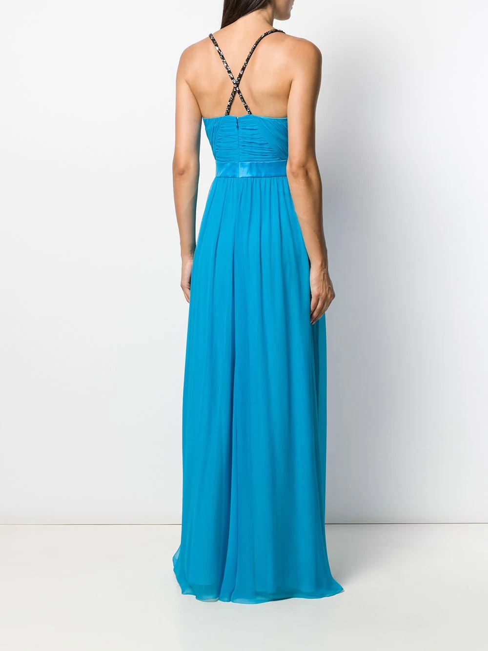 sequinned neckline long dress - 4