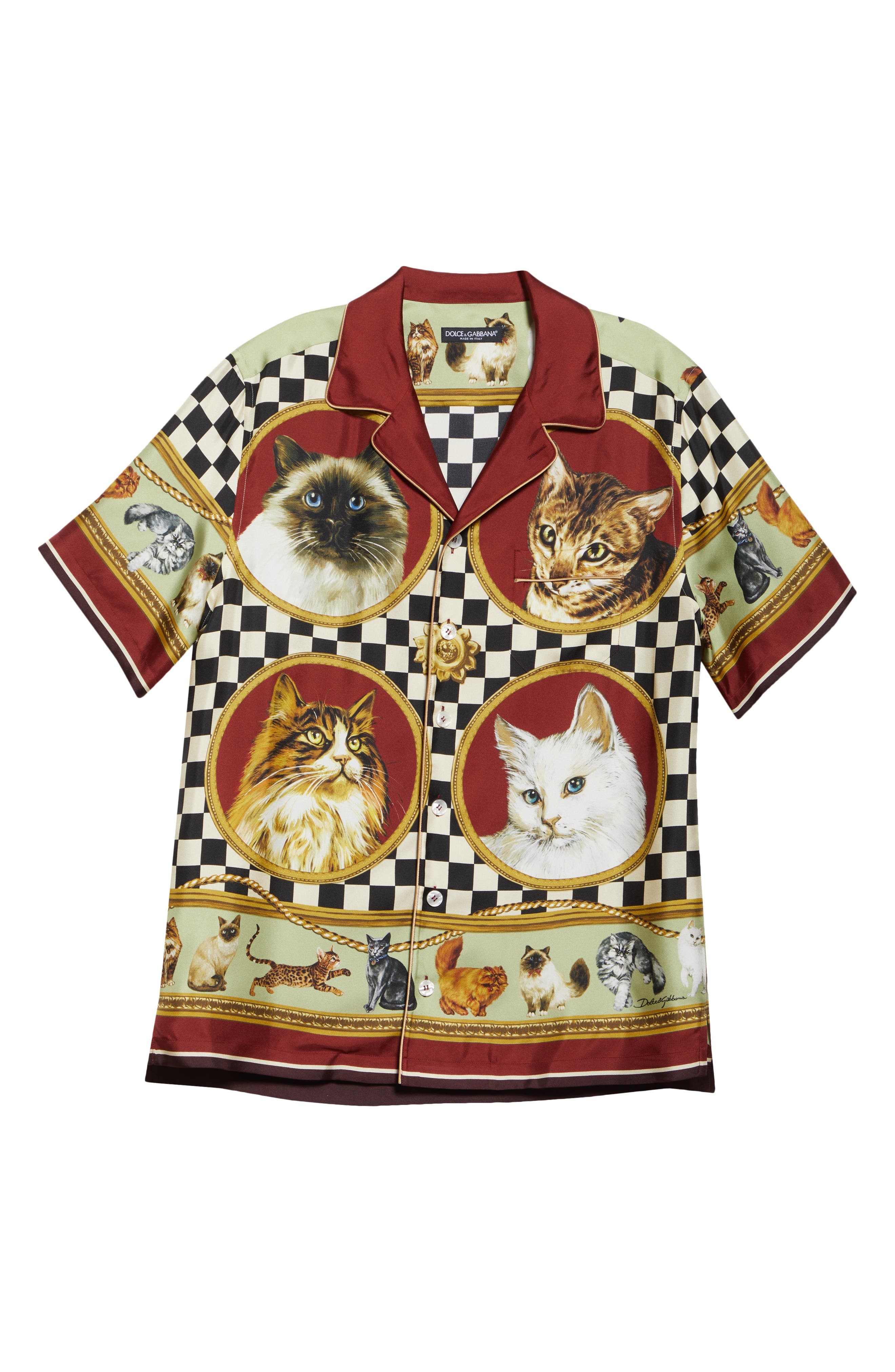 Dolce&Gabbana Cat Print Silk Camp Shirt in Gatti at Nordstrom - 6