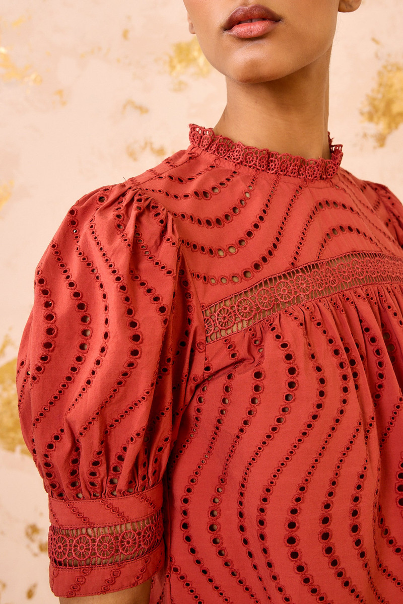 ULLA JOHNSON Virginia Lace Collar Short Sleeve Blouse outlook