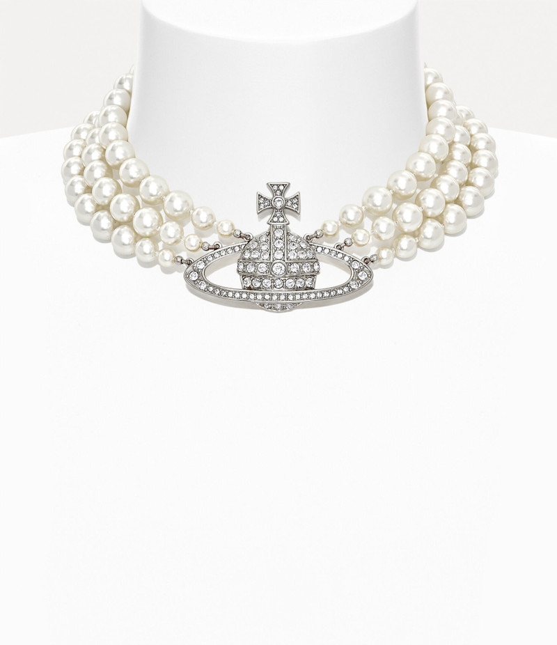 THREE ROW PEARL BAS RELIEF CHOKER 1