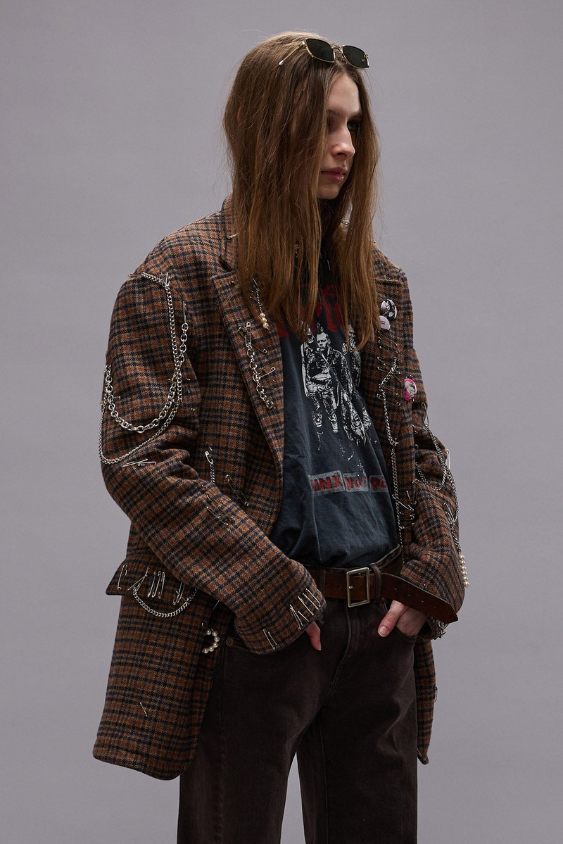 R13 PINCUSHION BLAZER - BROWN PLAID - R13 outlook