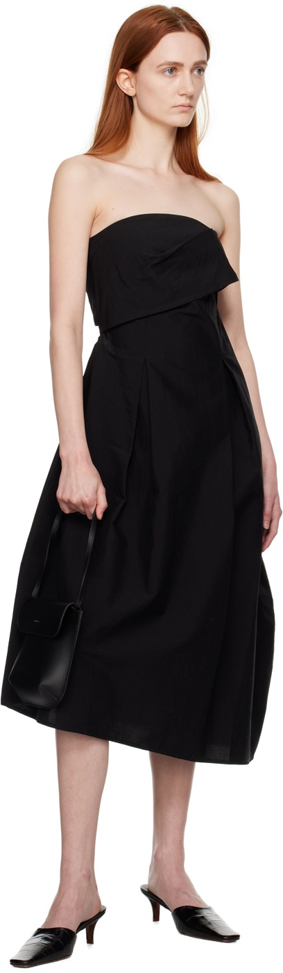 Black Strapless Midi Dress - 4