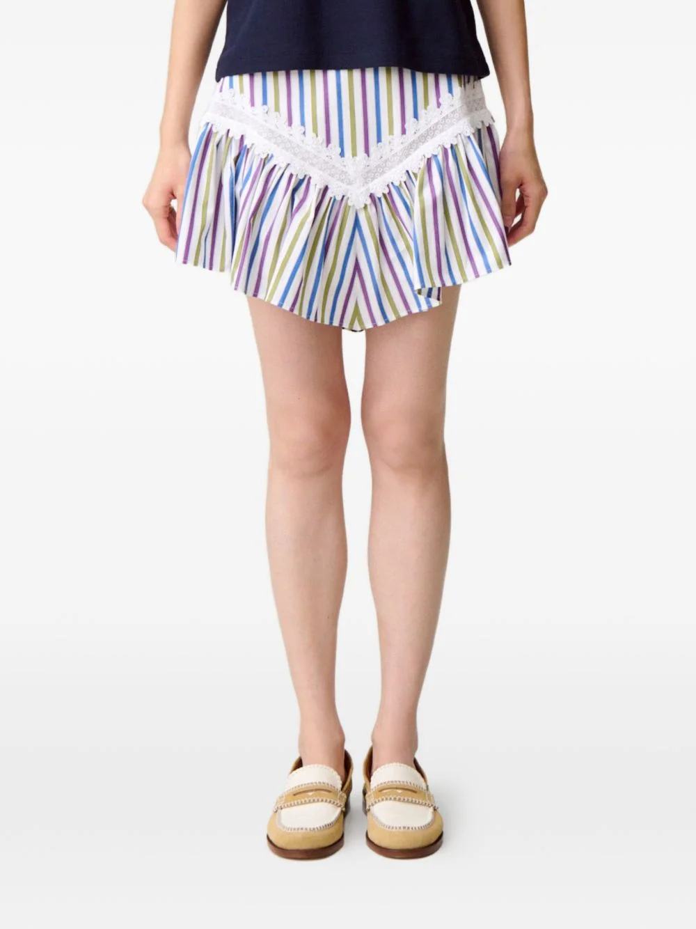 striped lace A-line mini skirt - 1