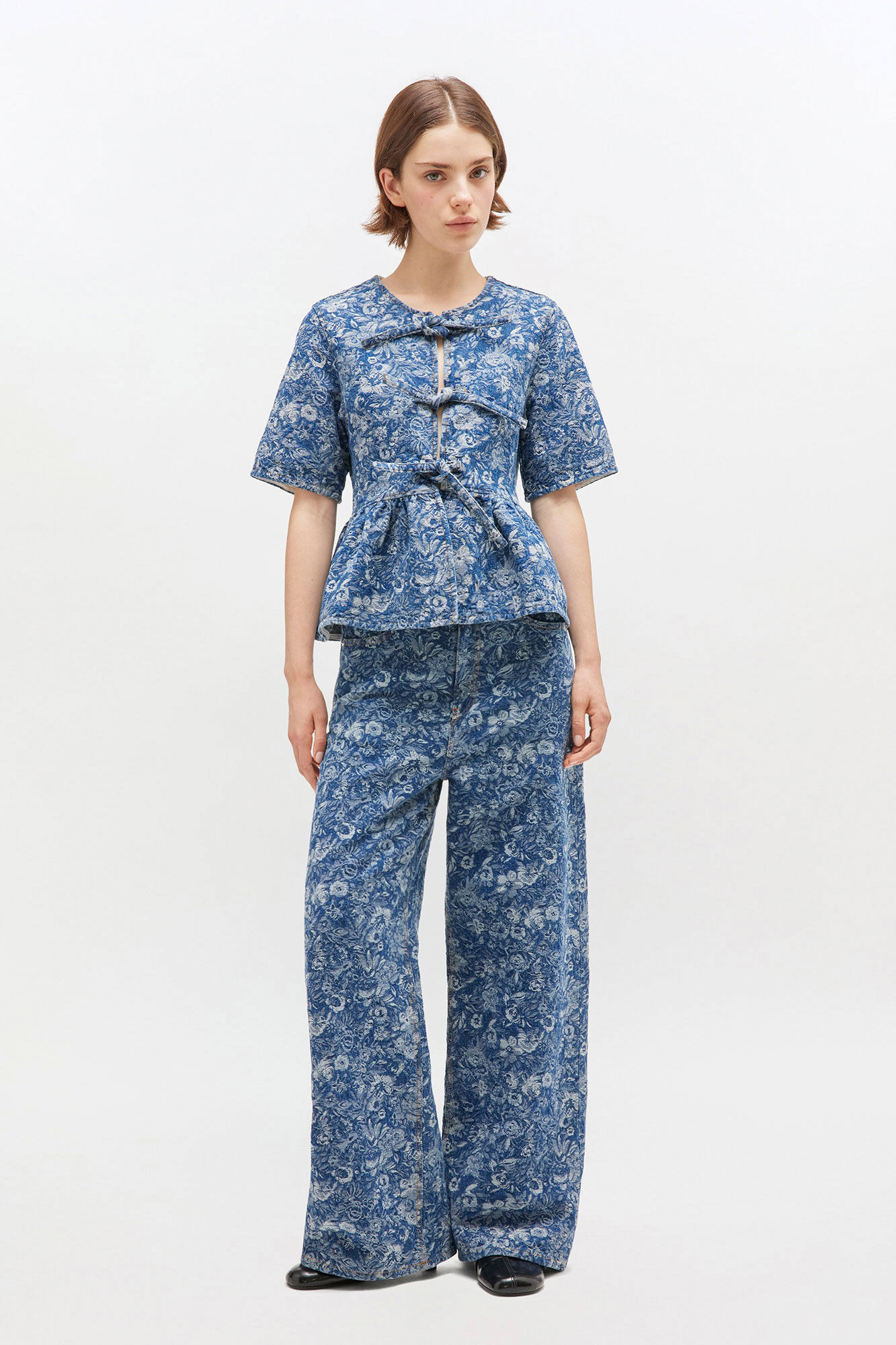 BLUE TAPESTRY PEPLUM BLOUSE - 3