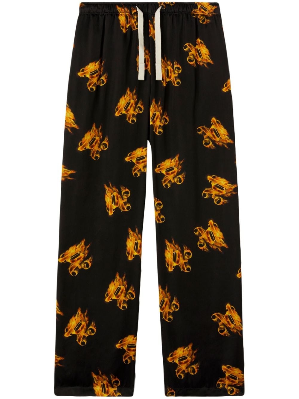 Burning logo-print straight-leg trousers - 1