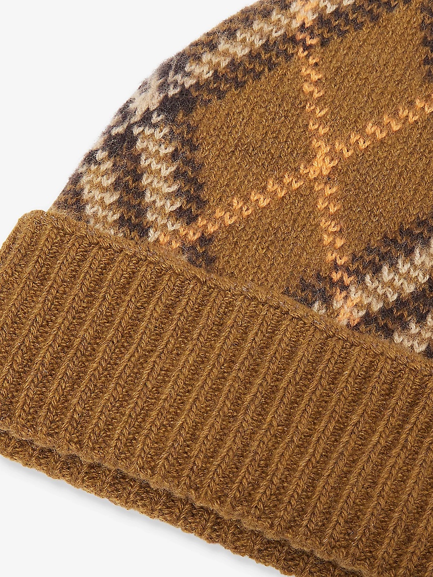 Check-pattern cashmere beanie hat - 2