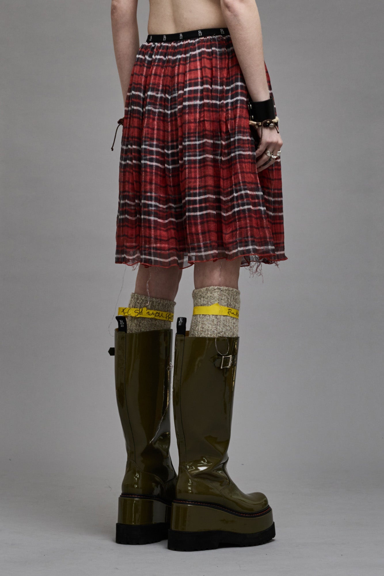 DOUBLE LAYER KILT SKIRT - RED PLAID - 6