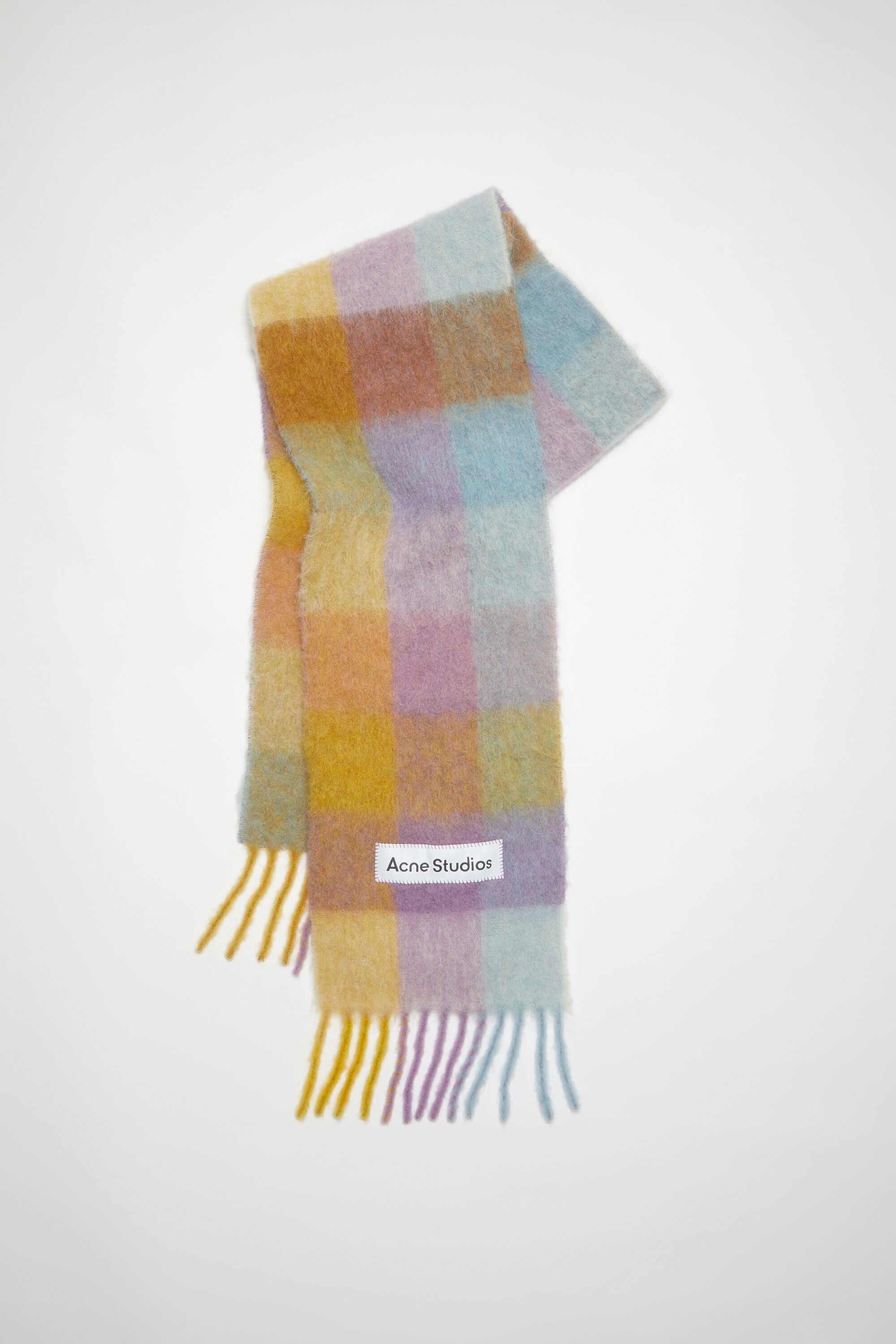 Mohair checked scarf - Violet/yellow/blue - 1