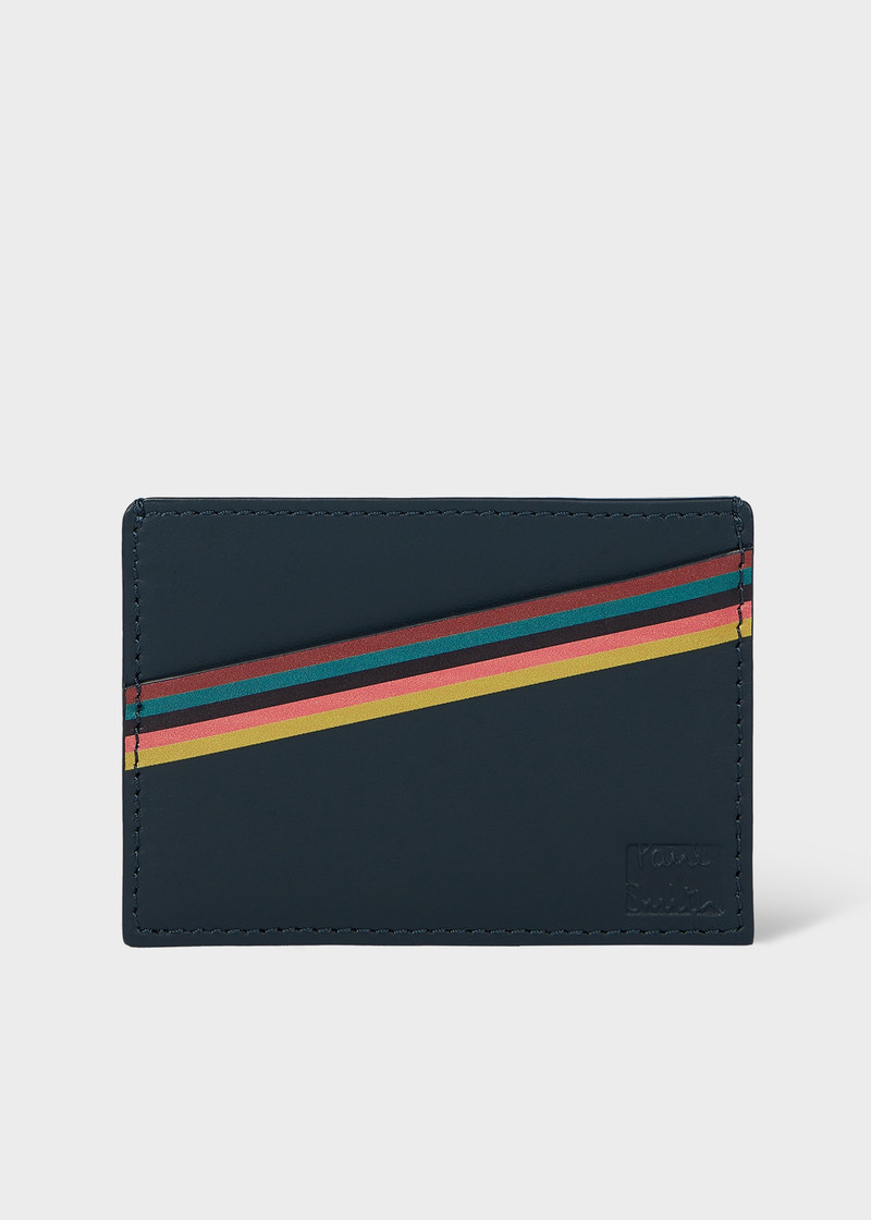 Navy Leather Artist Stripe Card Holder 1