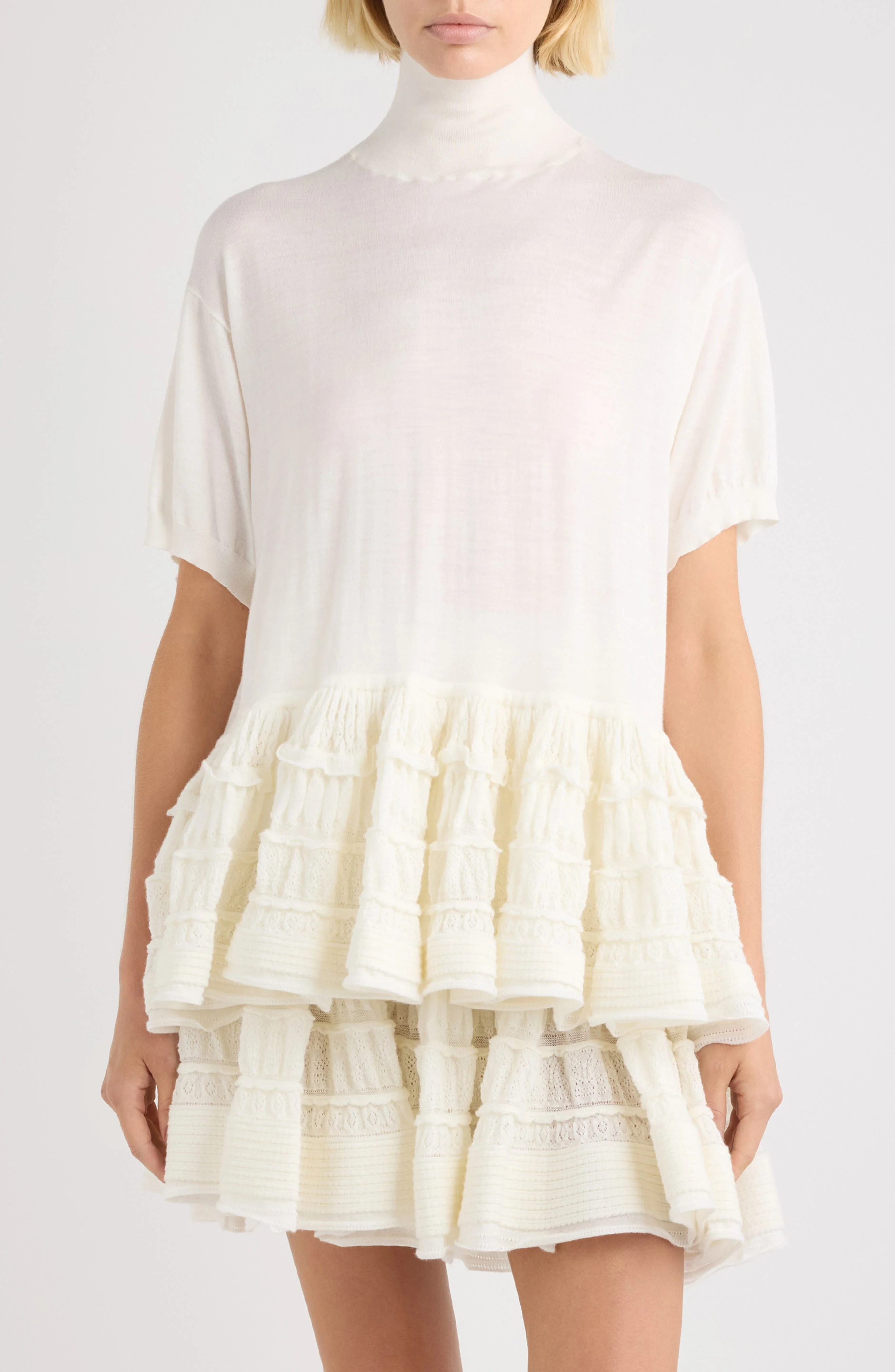 Alaïa Wool Blend Crinoline Sweater in Blanc at Nordstrom - 1