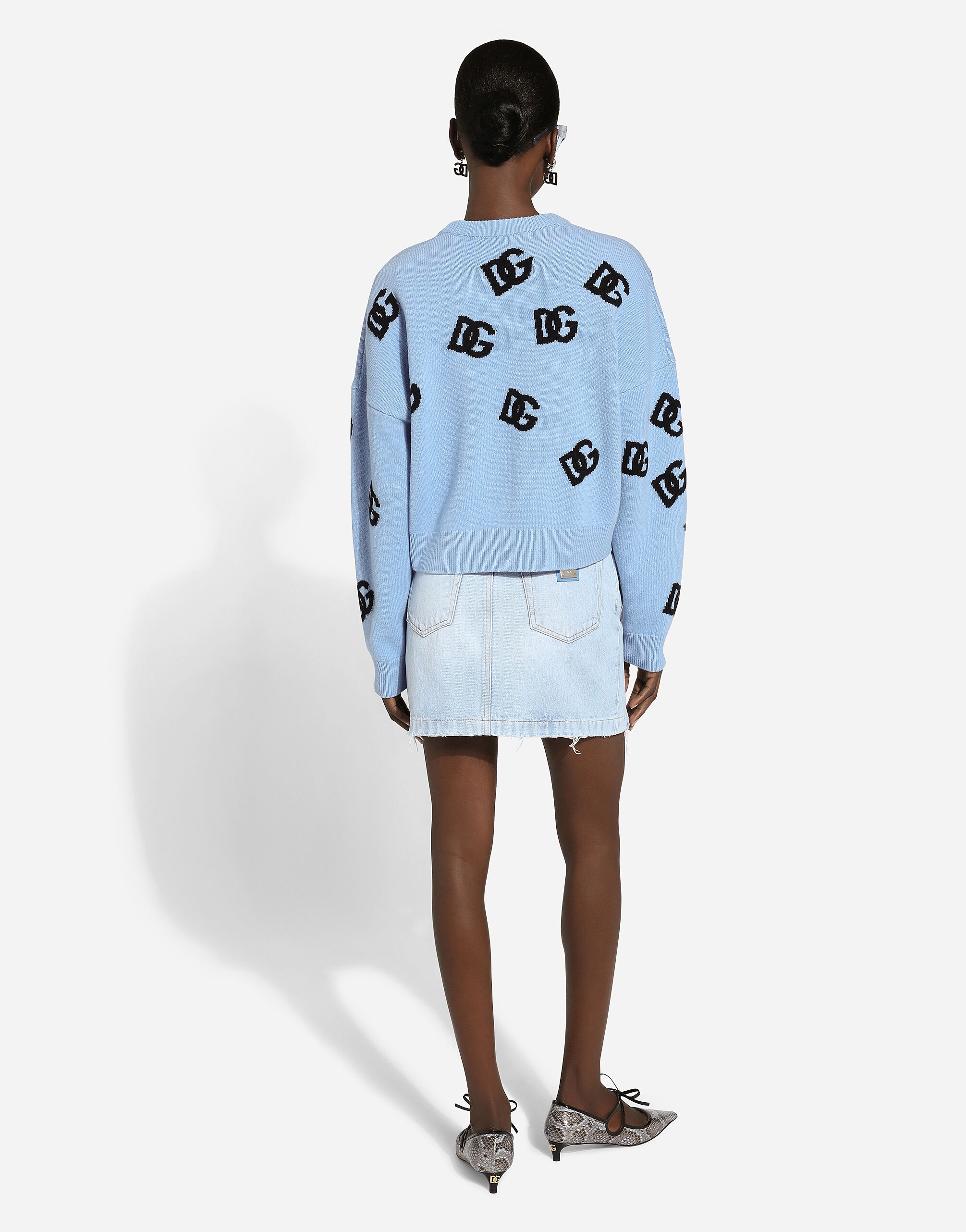 Wool round-neck sweater with DG logo inlay - 3