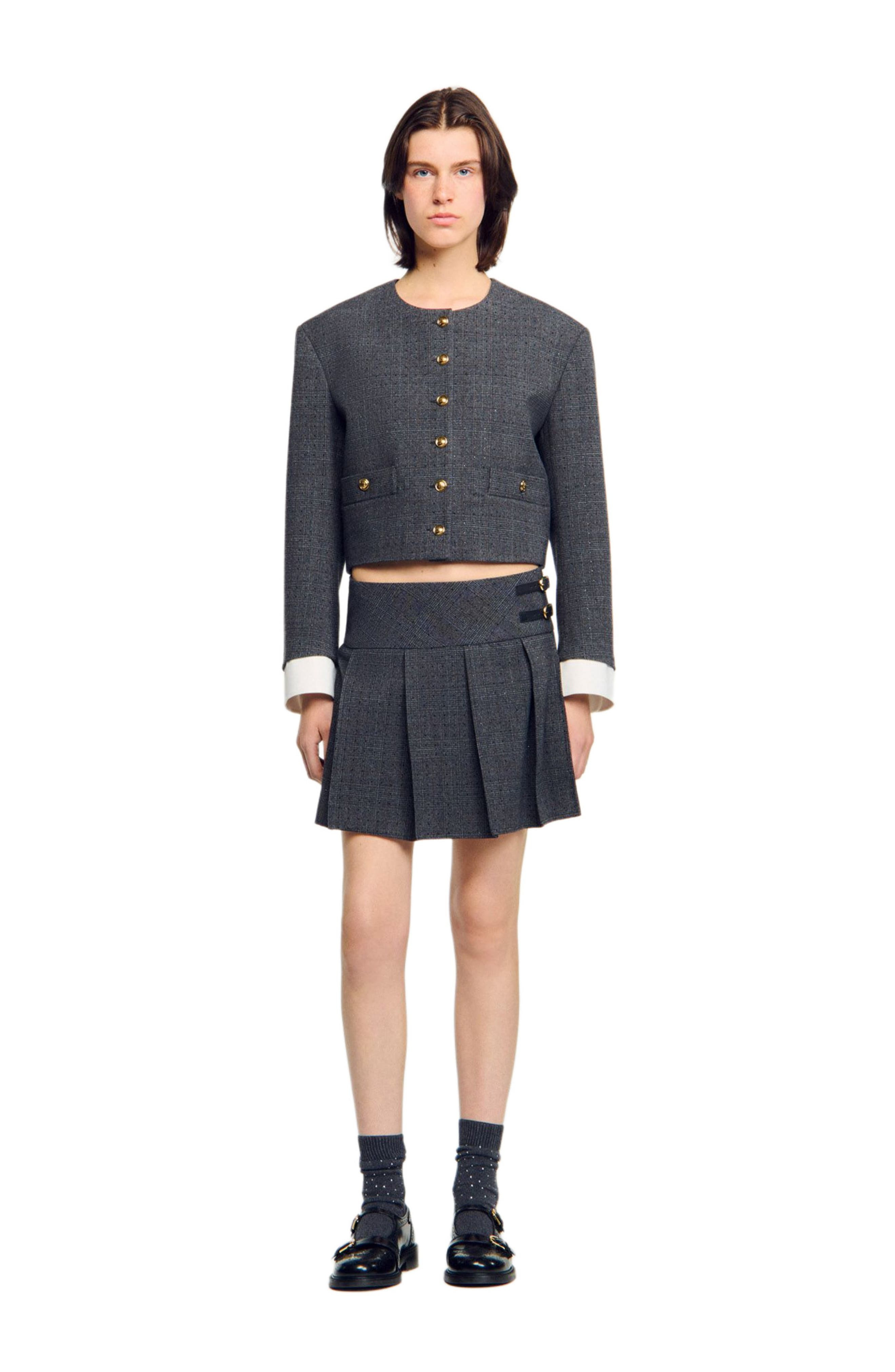 SANDRO Short rhinestone suit skirt in Grey /Brown at Nordstrom - 1