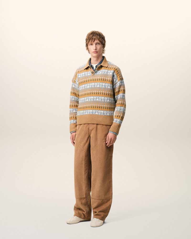 BROWN WOOL JACQUARD POLO SWEATER 6