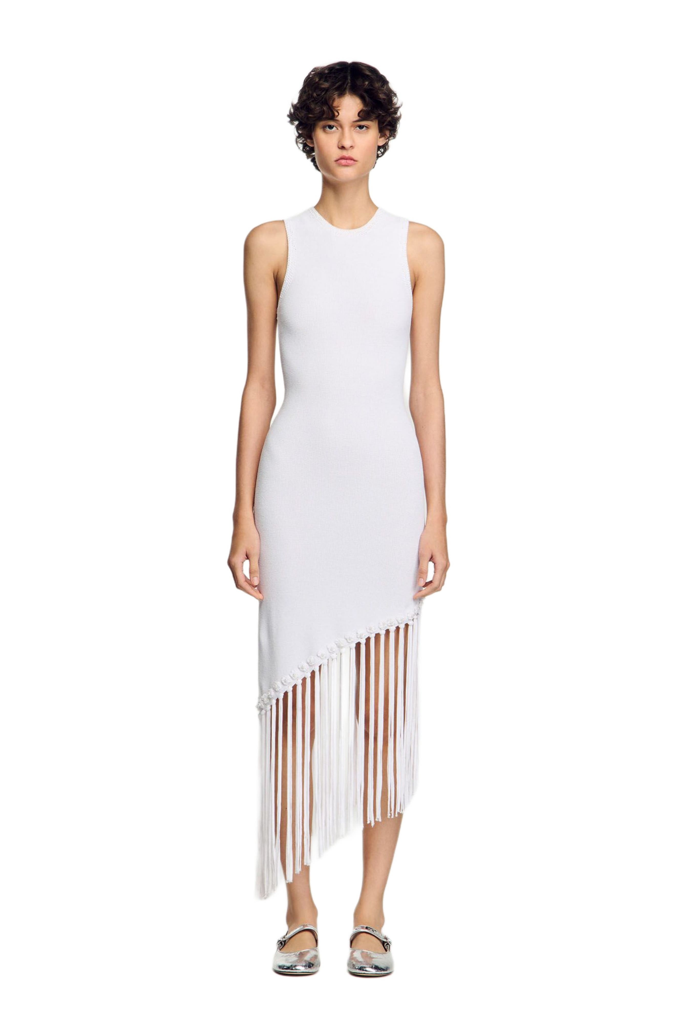 SANDRO Fringed crochet maxi dress in White at Nordstrom - 1