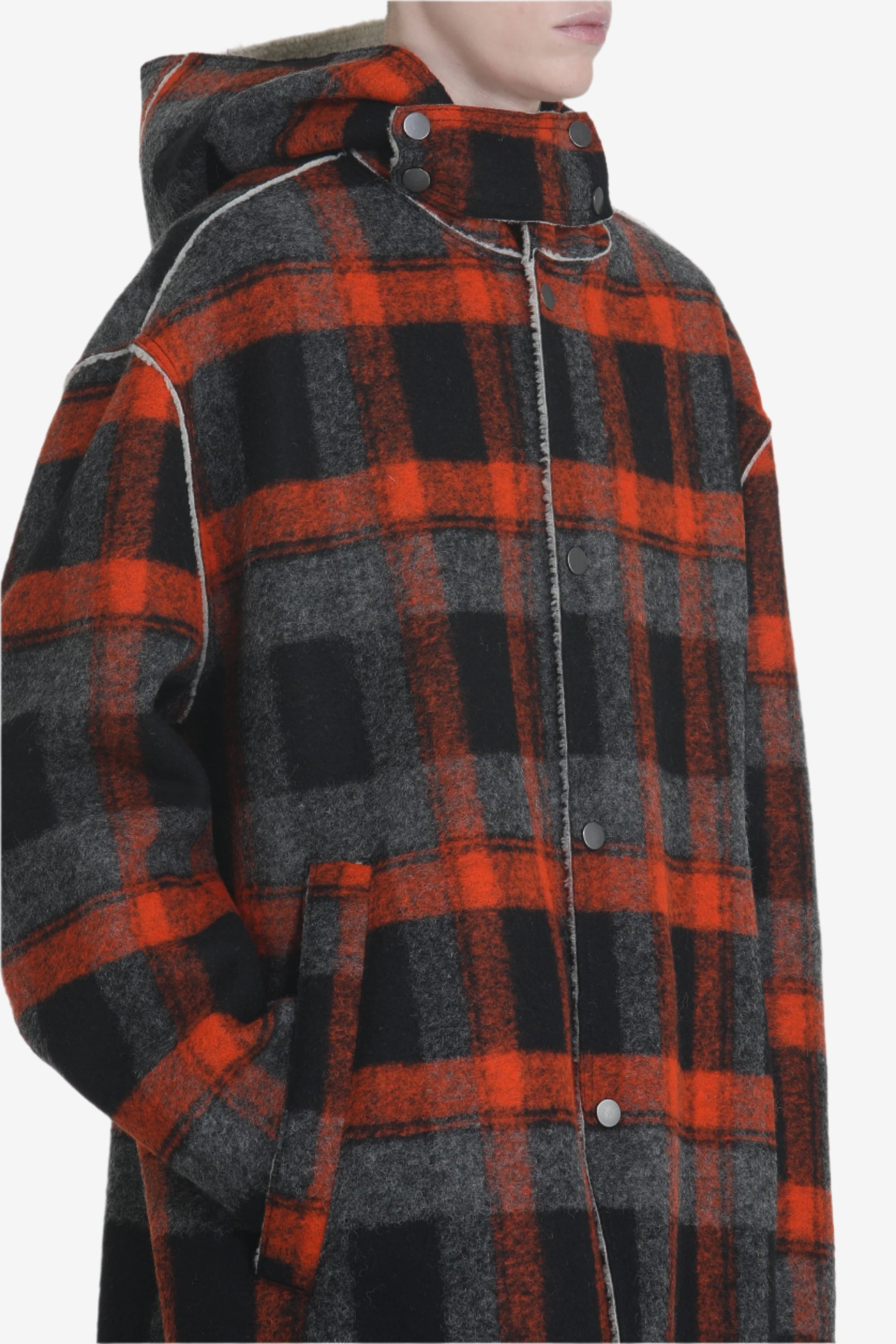 LONG CHECKED COAT WITH HOOD - 5