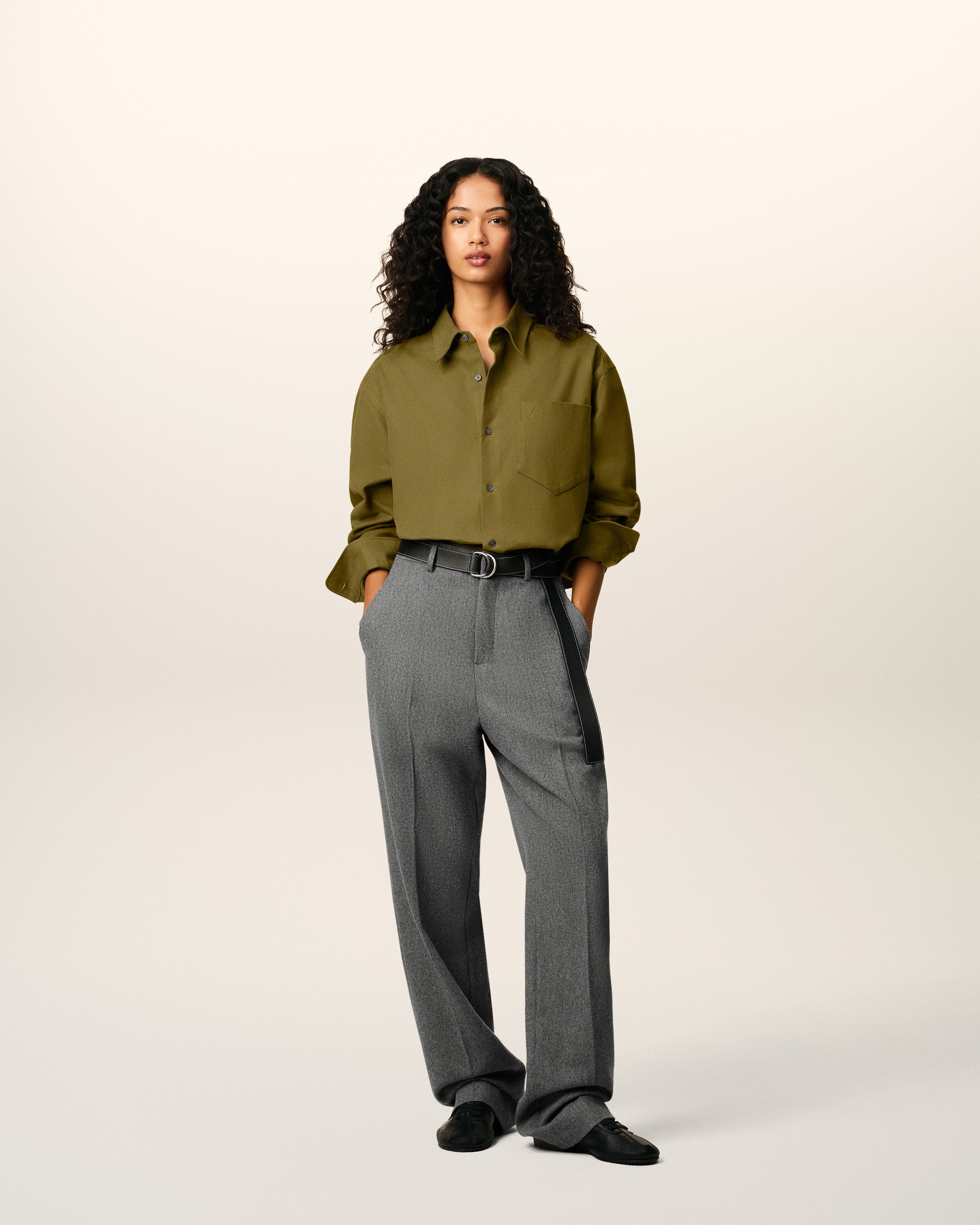 GREEN COTTON EMBOSSED AMI DE COEUR BOXY SHIRT - 2