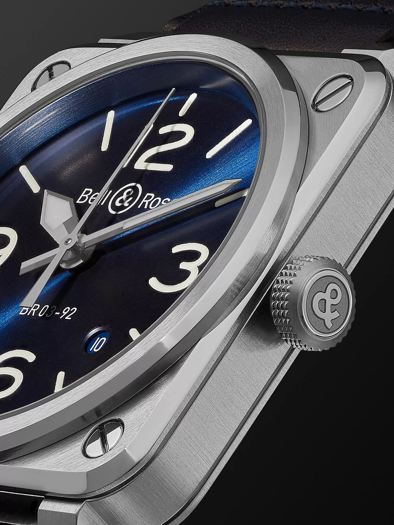BR 03-92 Blue Steel Automatic 42mm Steel and Leather Watch, Ref. No. BR0392-BLU-ST/SCA Blue - 6