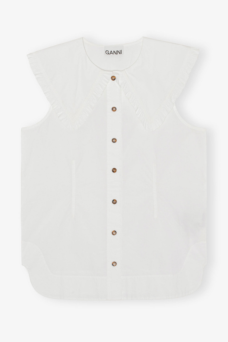 COTTON POPLIN SLEEVELESS FRILL COLLAR SHIRT 1