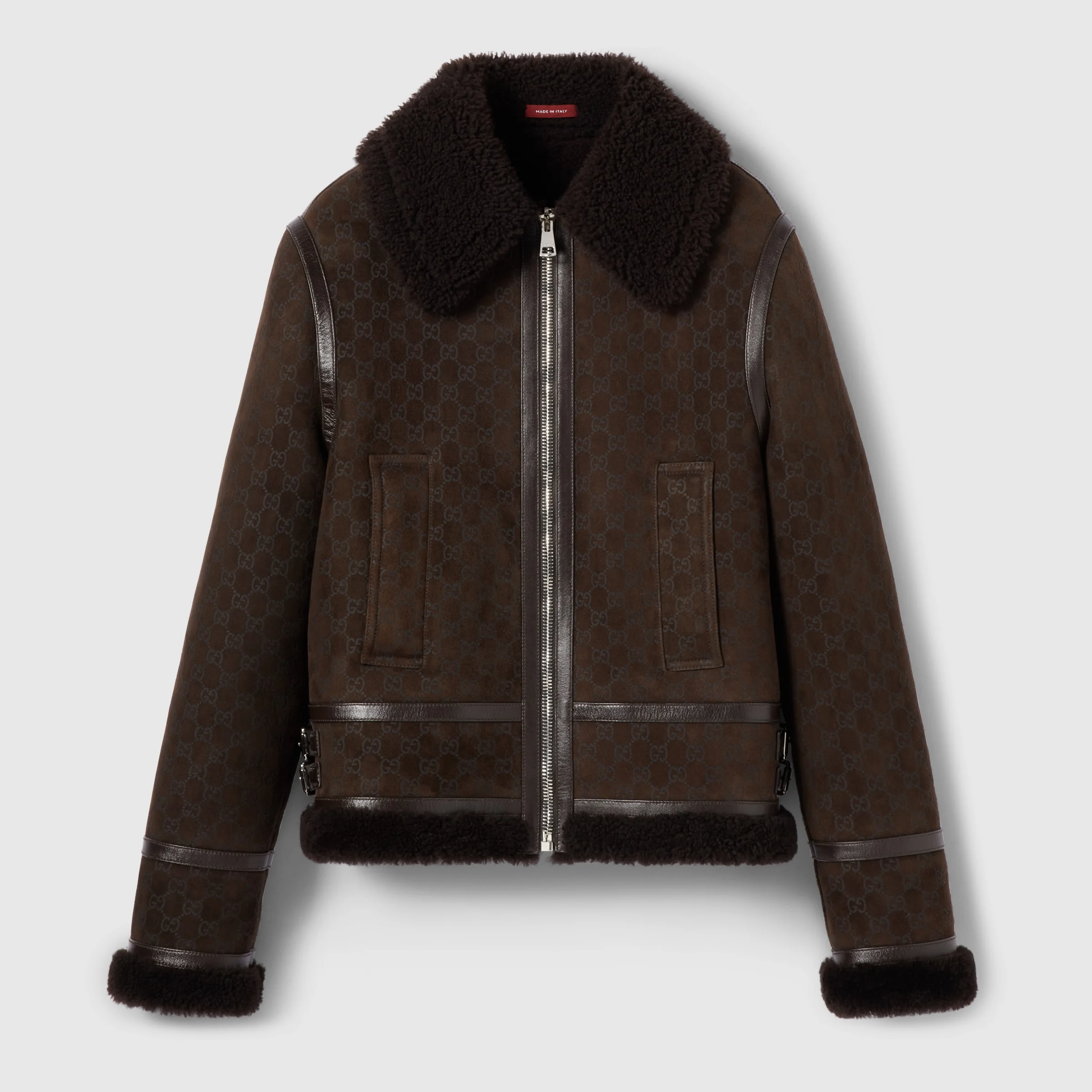 Printed suede shearling jacket - 1