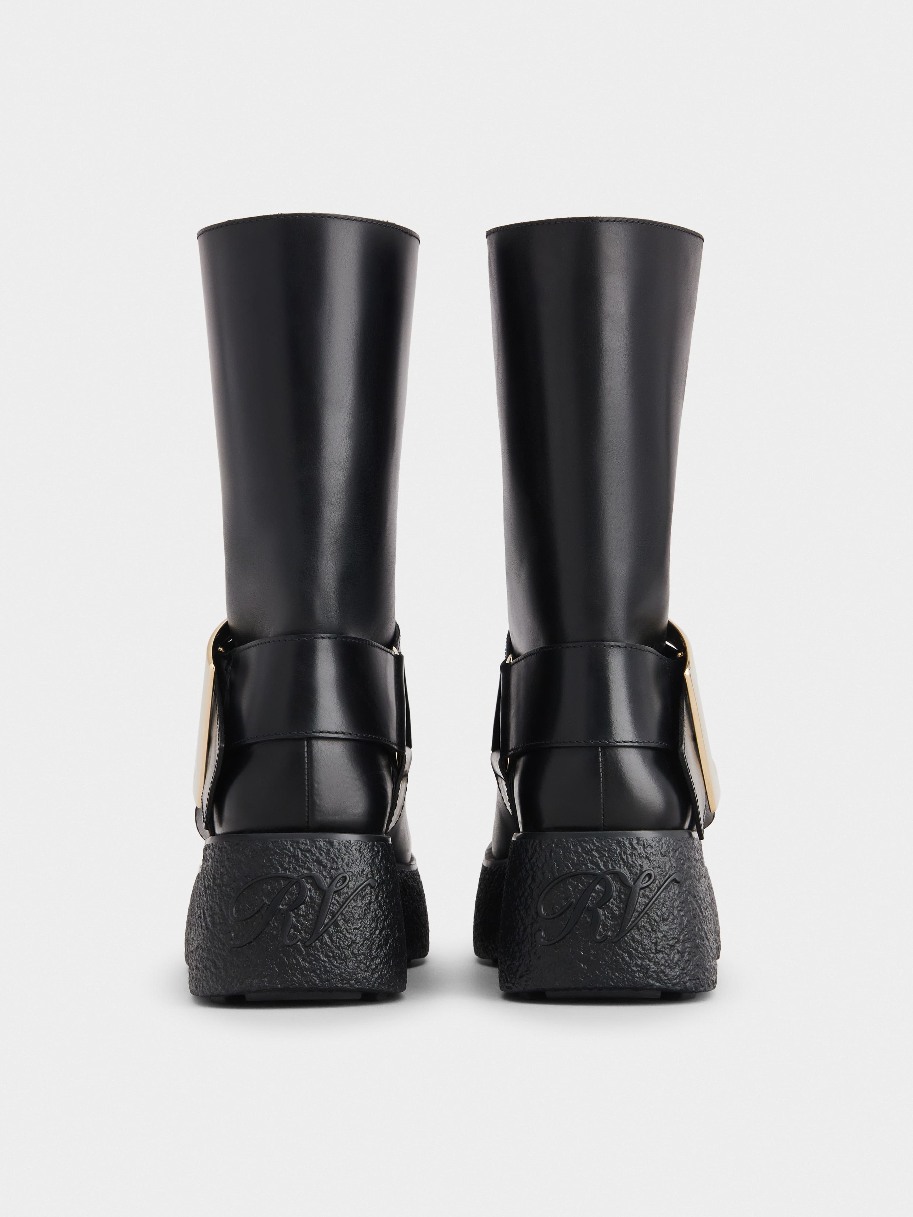 Viv' Rangers Platform Metal Buckle Biker Boots in Leather - 5