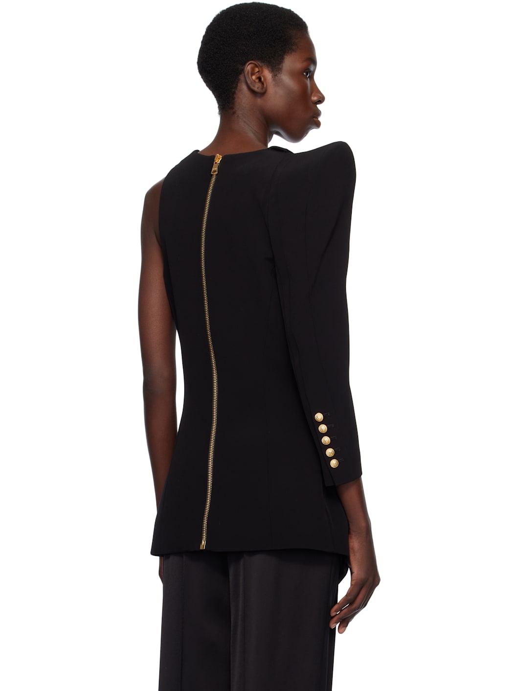 Black Asymmetric Structured Blouse Jacket - 3