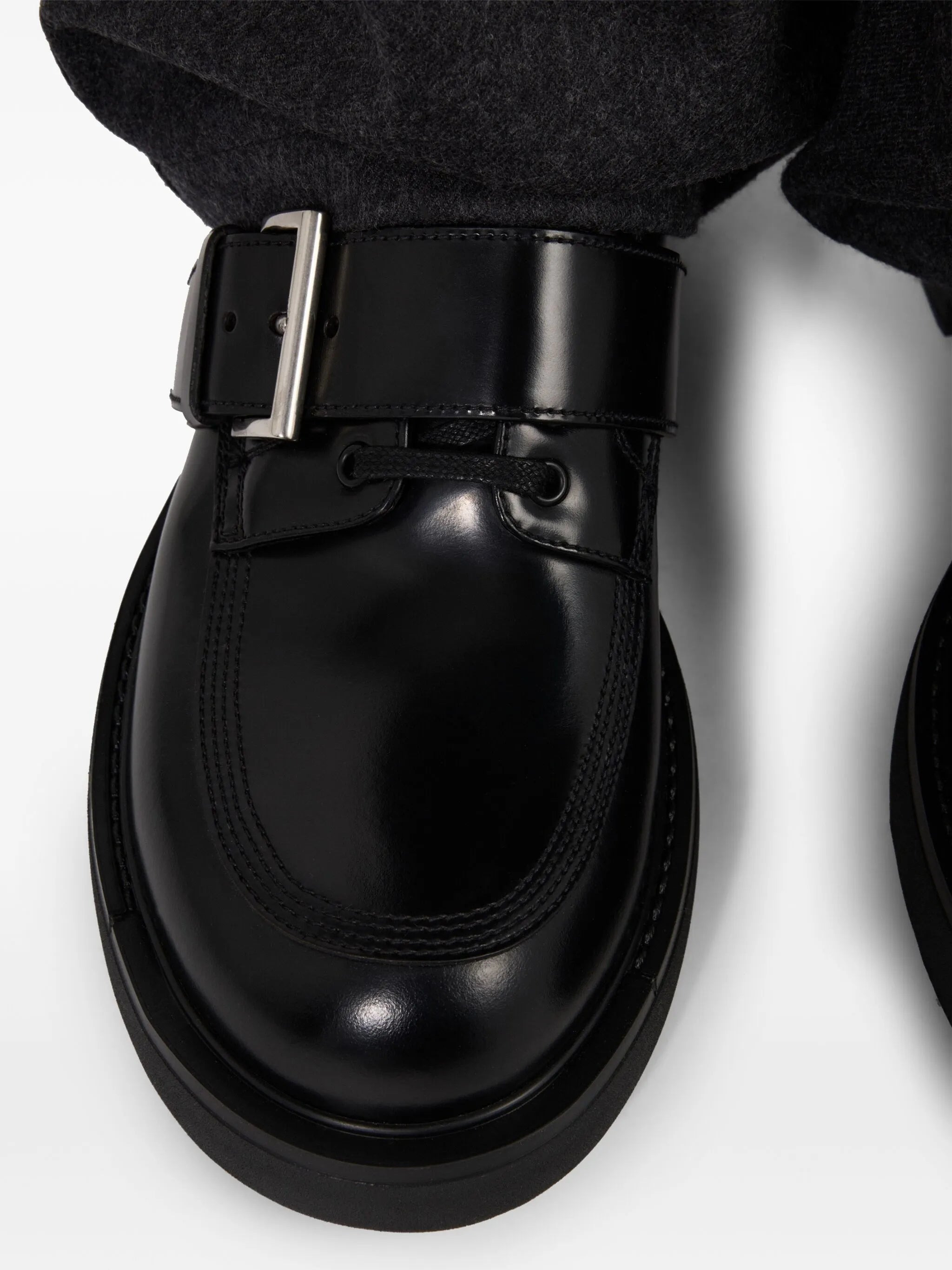 brushed leather buckled derby shoes - 6
