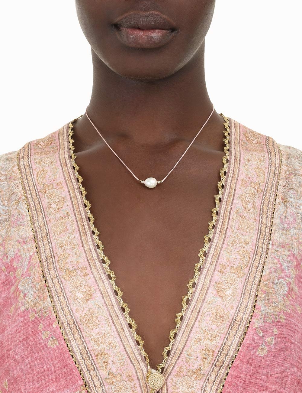 SIGNET PEARL CORD NECKLACE - 2