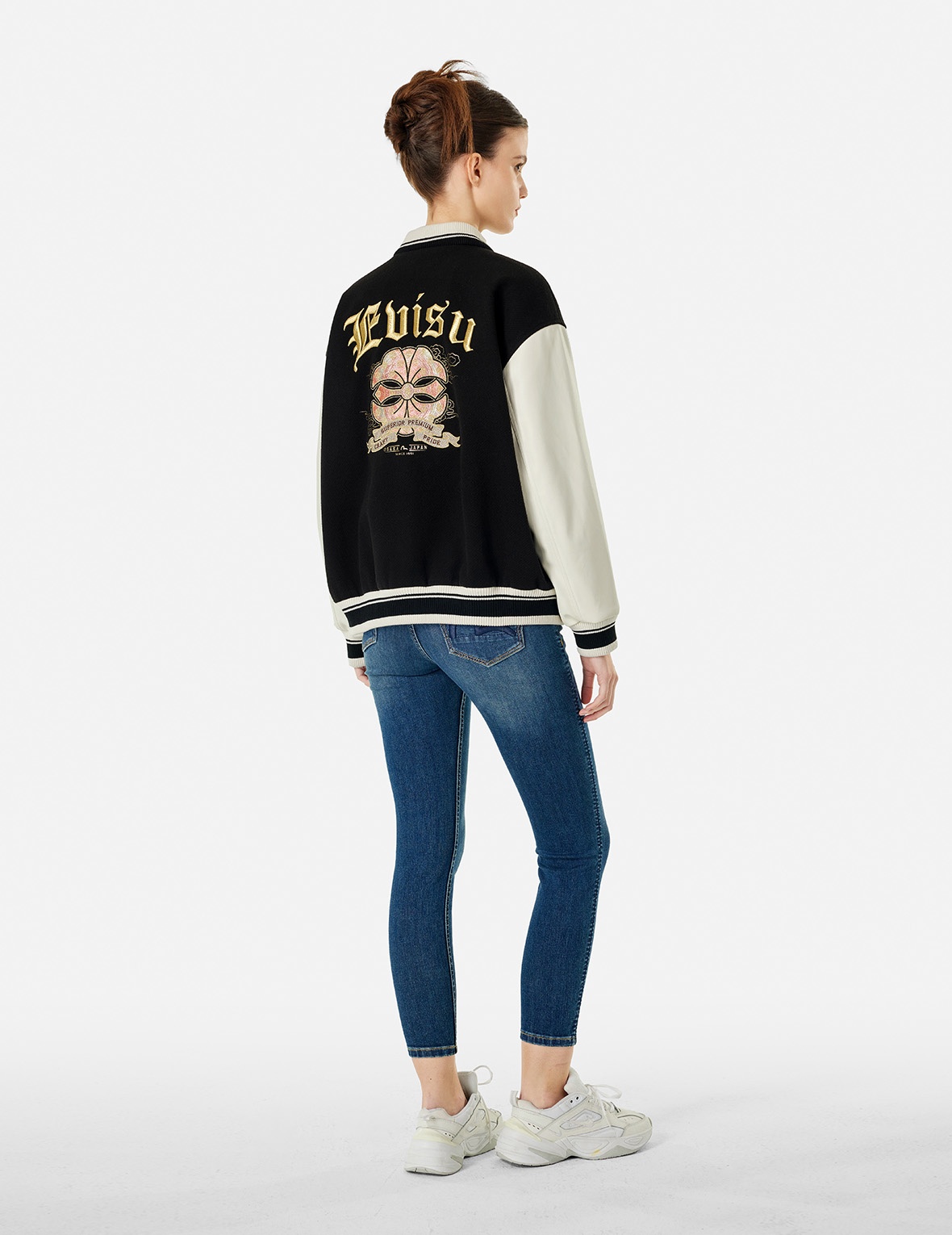 KAMON AND LOGO EMBROIDERY FASHION FIT VARSITY JACKET - 3