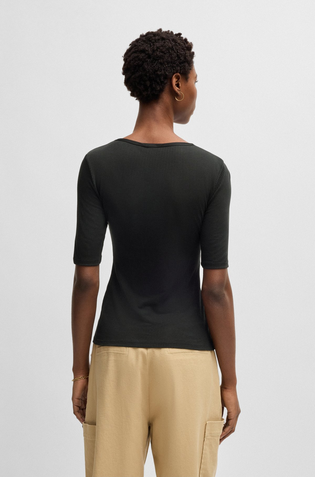 SCOOP-NECK T-SHIRT IN RIBBED STRETCH FABRIC - 4