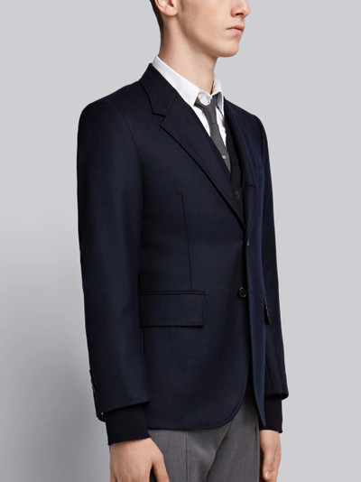 Thom Browne Navy Solid Wool Flannel Single Breasted Wide Lapel Sport Coat outlook