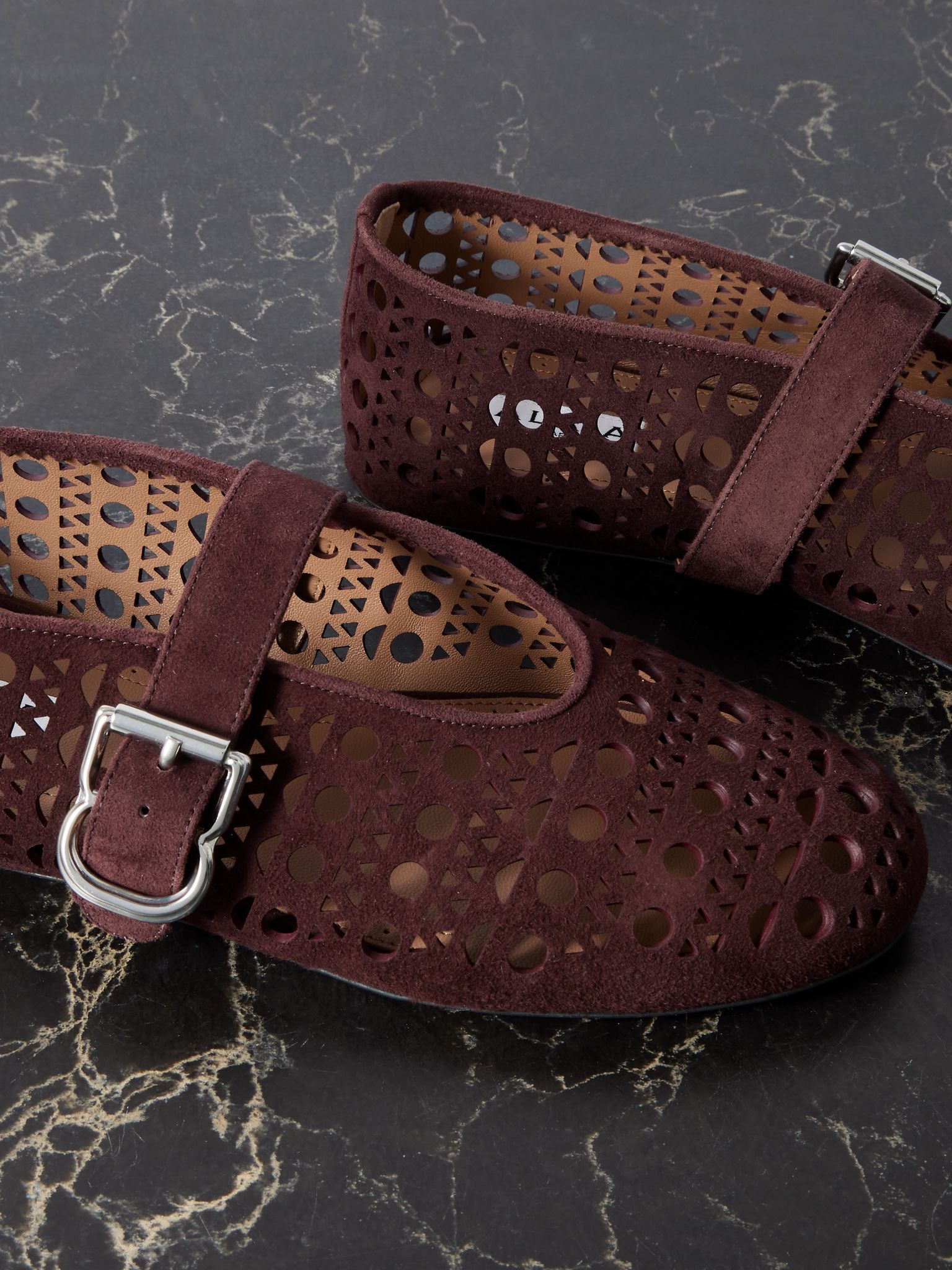 Laser-cut suede ballet flats Burgundy - 4