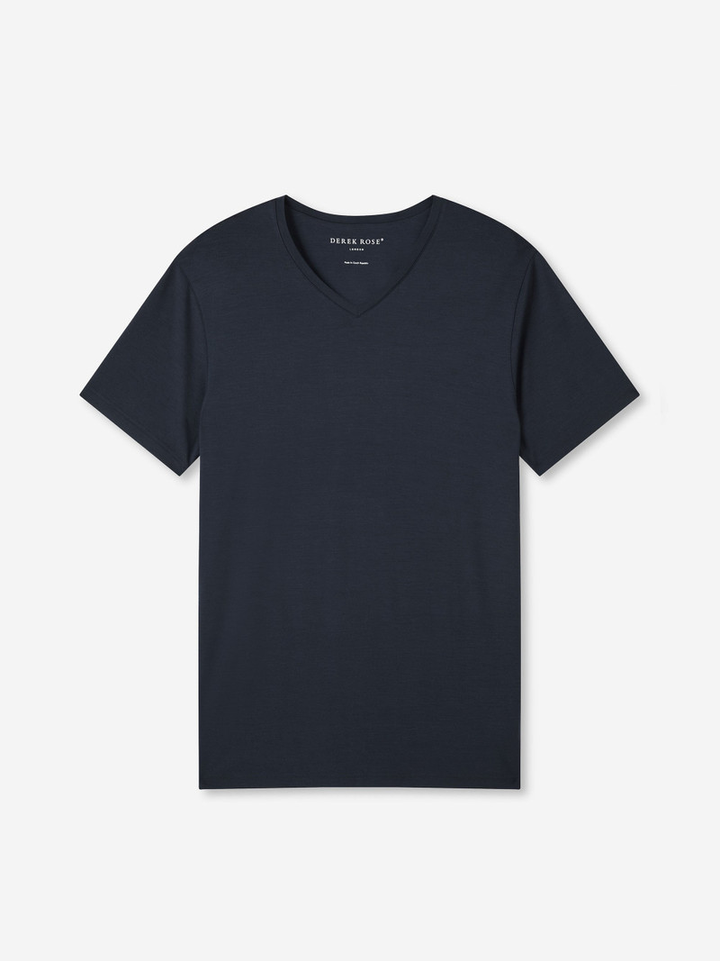 Men's V-Neck T-Shirt Basel Micro Modal Stretch Navy - 1