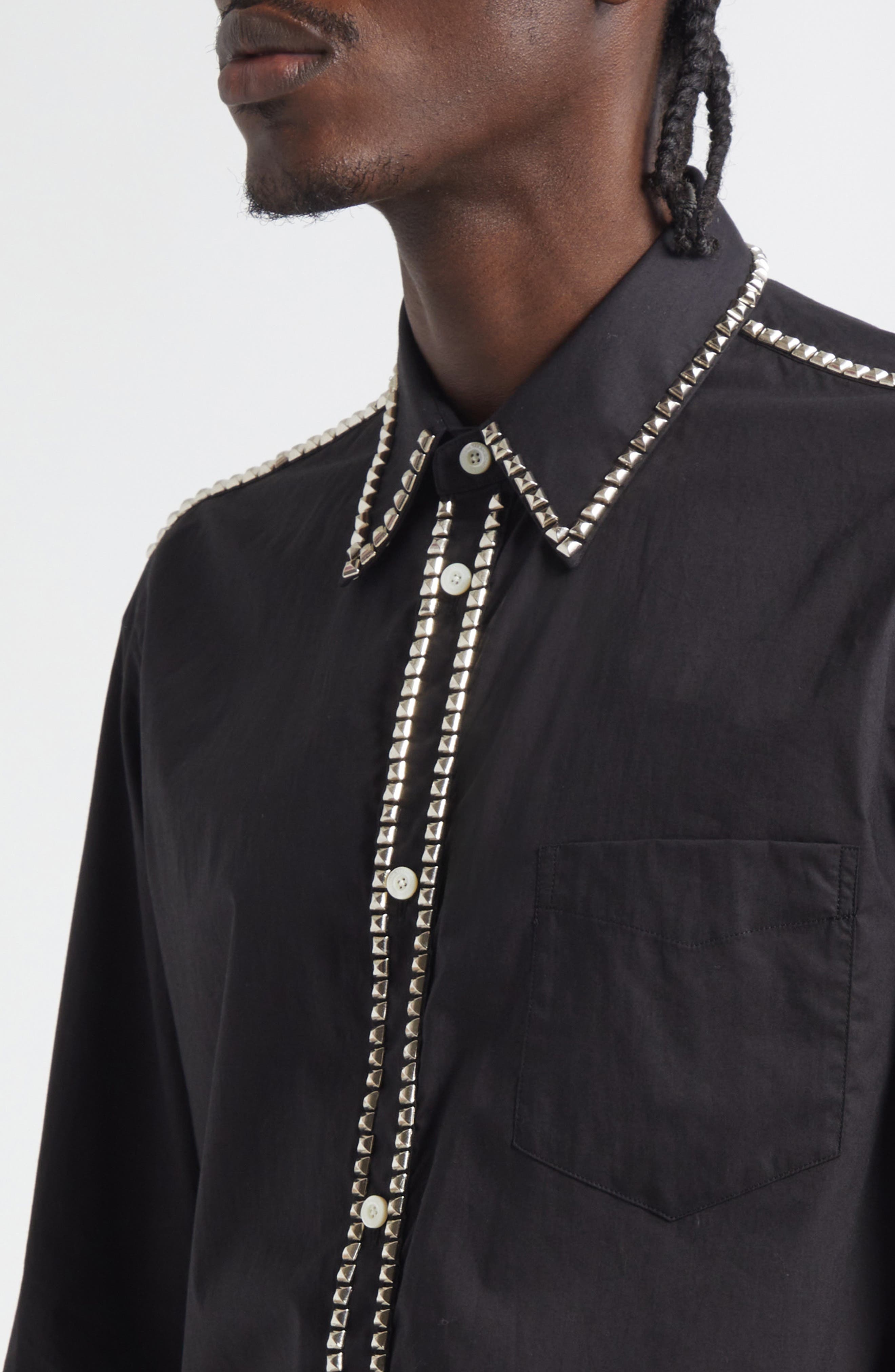TAKAHIROMIYASHITA TheSoloist. Stud Embellished Reglar Collar Broad Button-Up Shirt in Black at Nords - 4