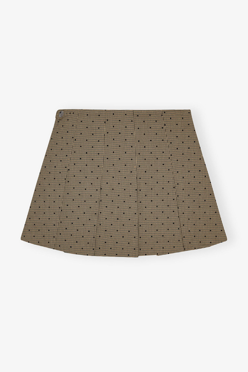 BROWN FLOCK CHECK SUITING MINI SKIRT - 1