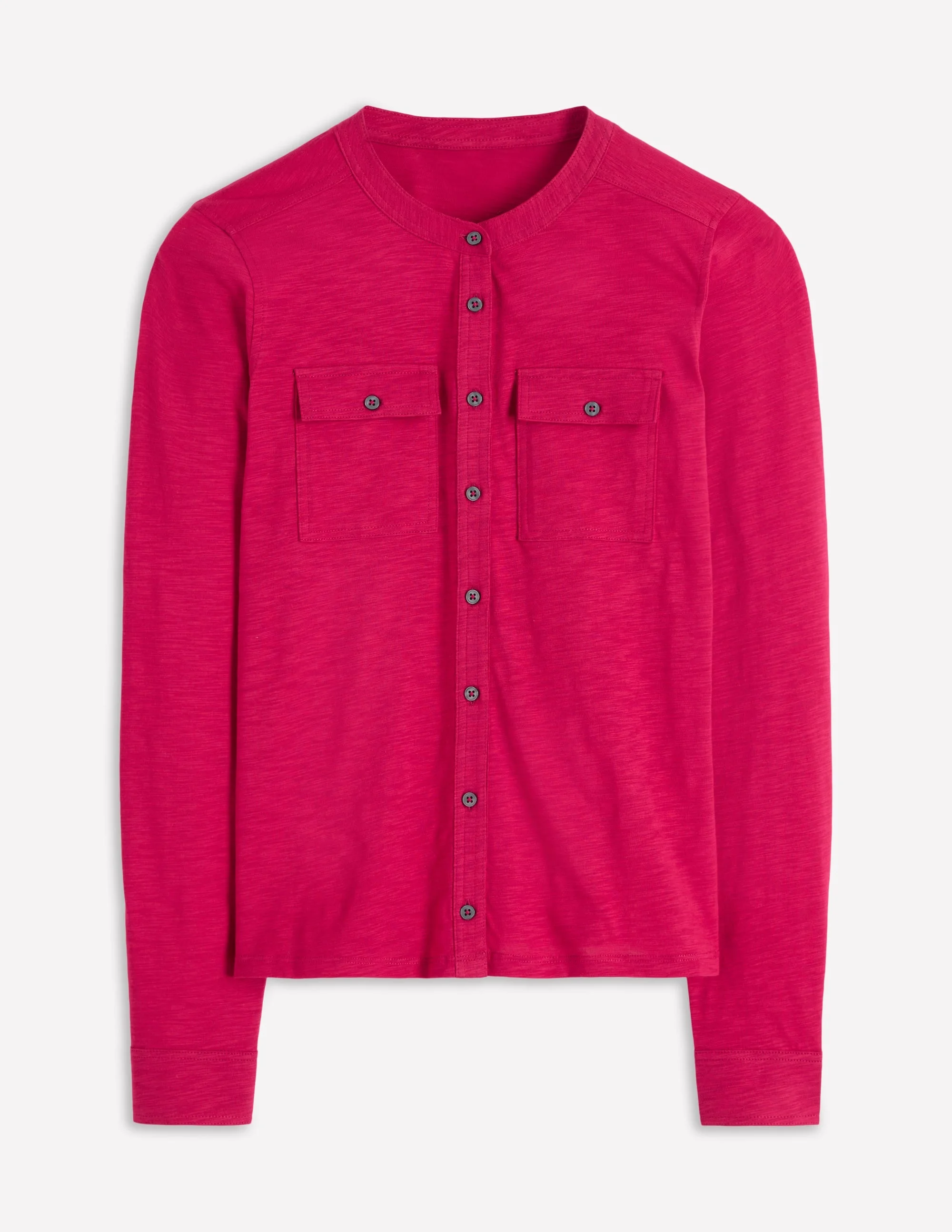 Topstitched Pocket Shirt-Pomegranate - 1